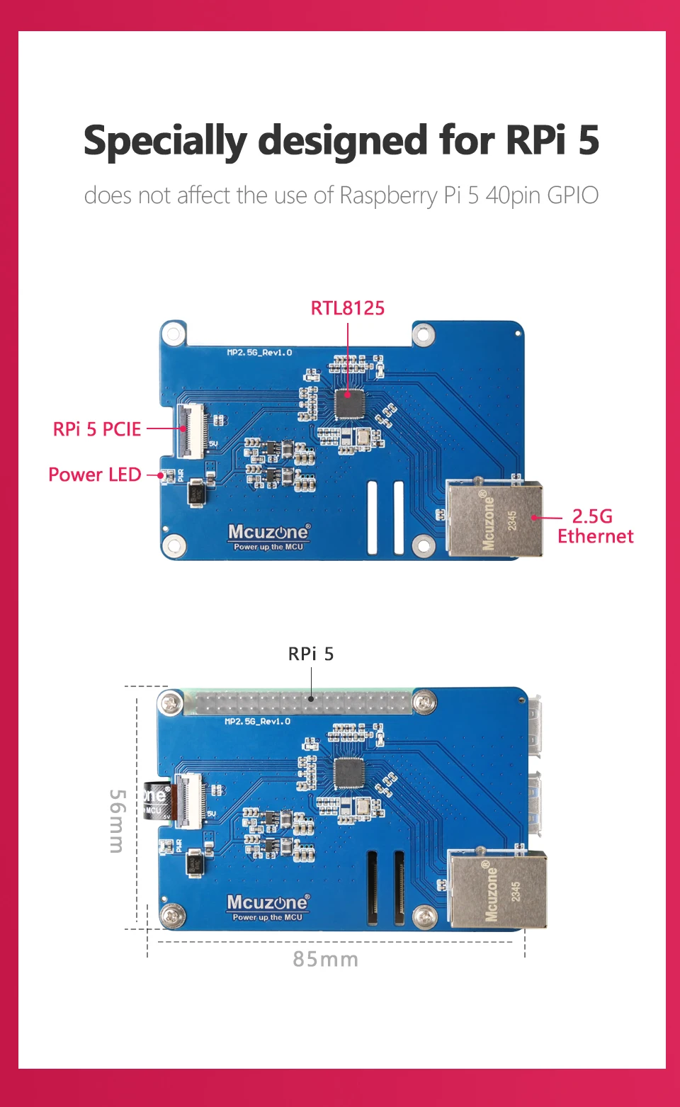 MP2.5G Raspberry Pi 5 PCIE to 2.5G Ethernet HAT,RTL8125,RPi OS driver-free MP2.5G Raspberry Pi 5 PCIE to 2.5G Ethernet HAT,RTL8125,RPi OS driver-free