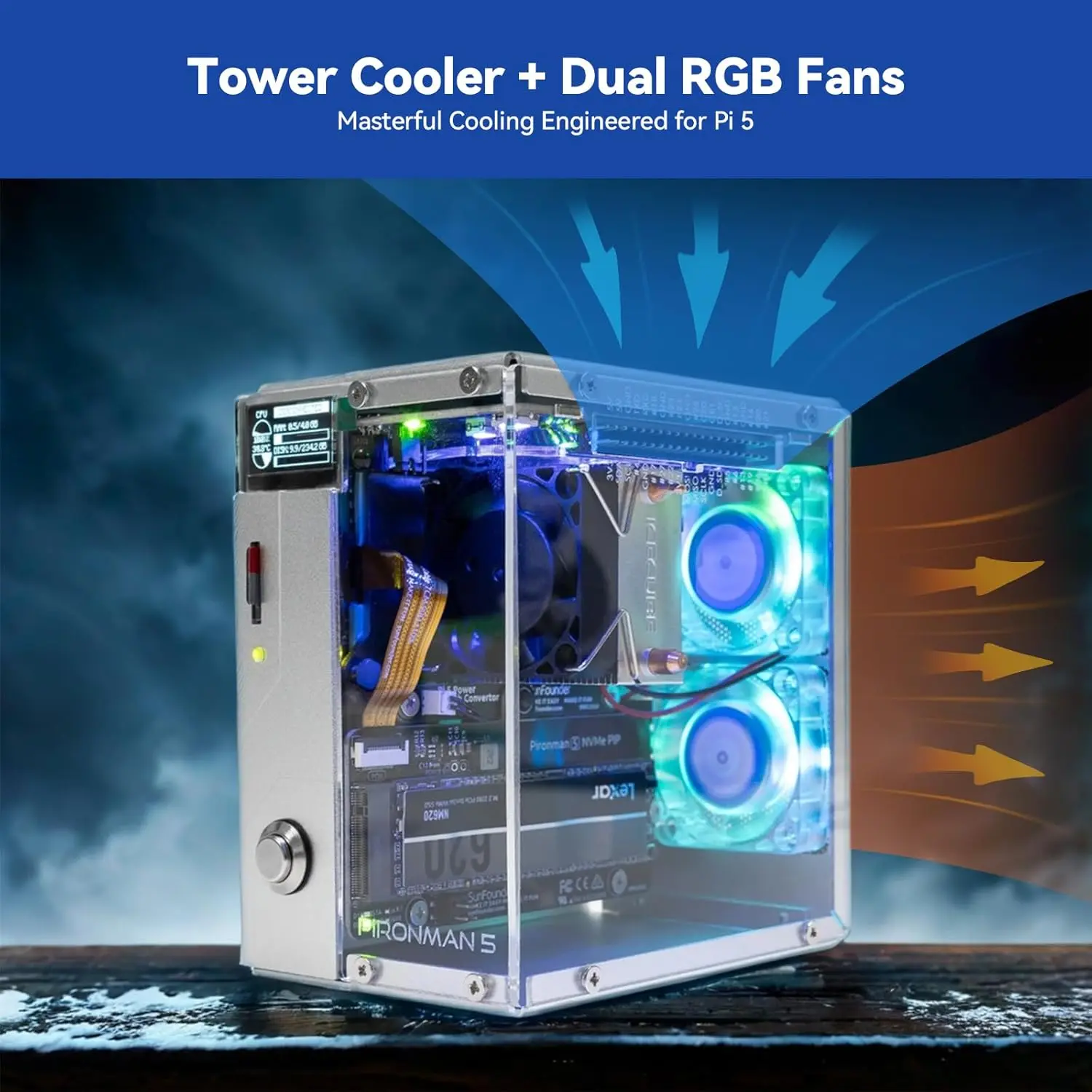 Pironman 5 NVMe M.2 SSD PCIe Mini PC Case for Raspberry Pi 5 with Tower Coole Pironman 5 NVMe M.2 SSD PCIe Mini PC Case for Raspberry Pi 5 with Tower Coole
