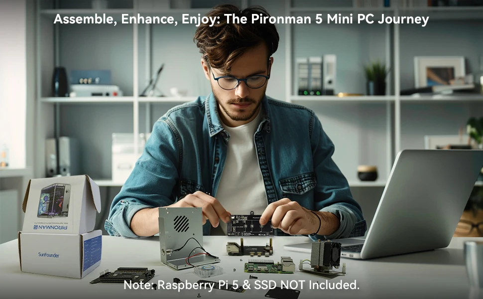 Pironman 5 NVMe M.2 SSD PCIe Mini PC Case for Raspberry Pi 5 with Tower Coole