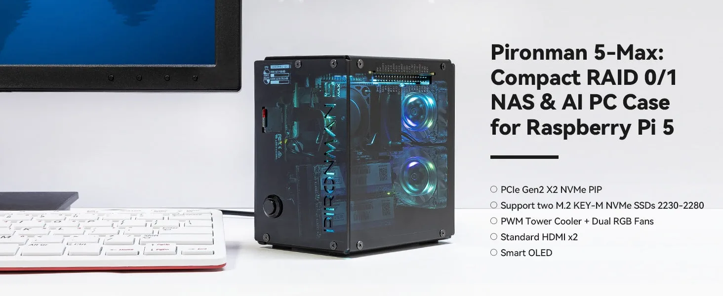 Pironman 5-MAX Dual NVMe M.2 SSD PCIe PC Case Pironman 5-MAX Dual NVMe M.2 SSD PCIe PC Case