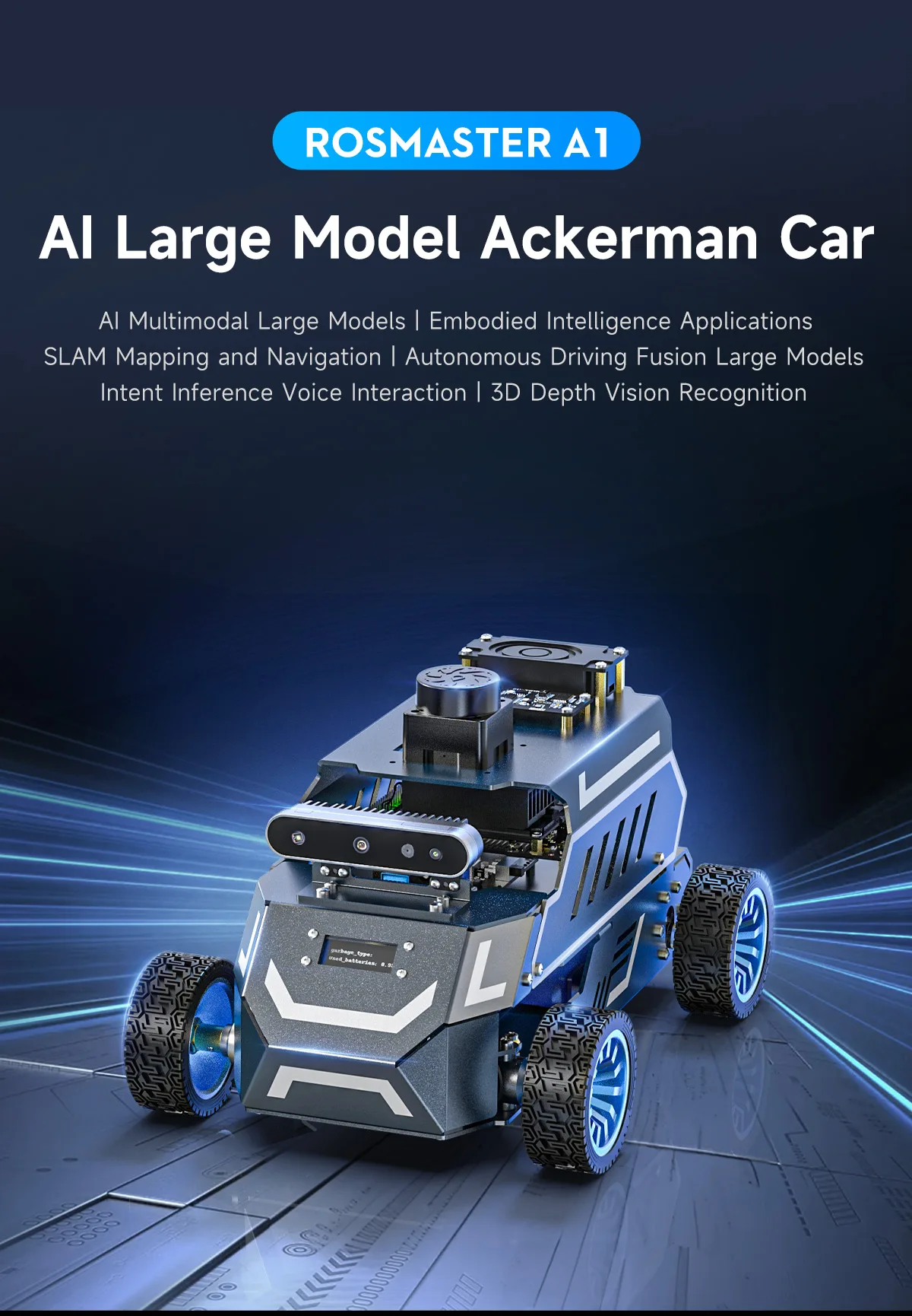 ROSMASTER A1 AI Large Model Programmable Robot Ackerman Structure ROS2-HUMBLE Lidar SLAM Mapping Navigation Autonomous Driving