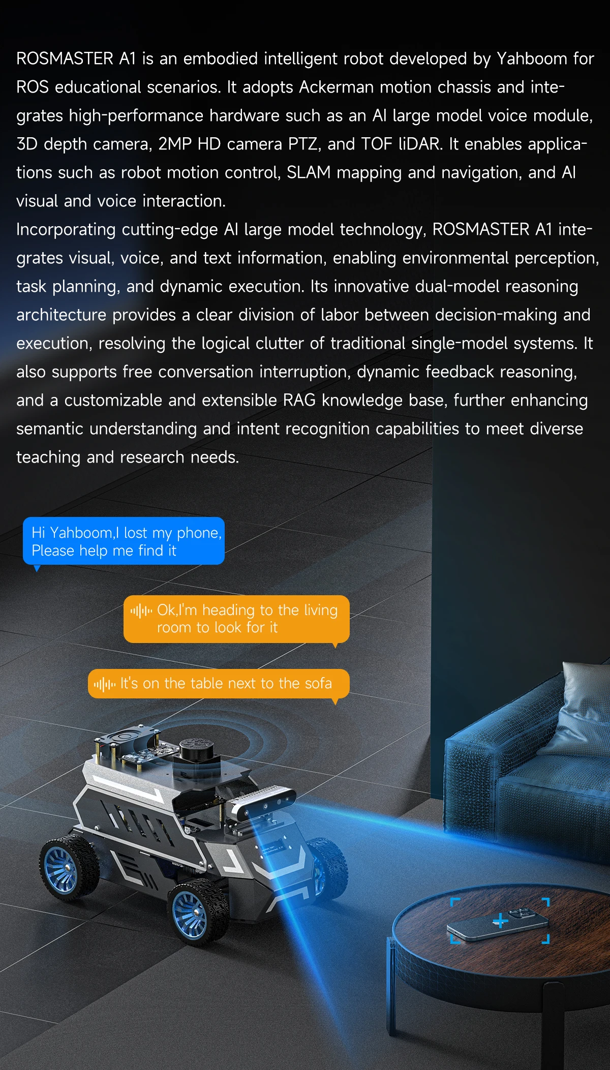 ROSMASTER A1 AI Large Model Programmable Robot Ackerman Structure ROS2-HUMBLE Lidar SLAM Mapping Navigation Autonomous Driving