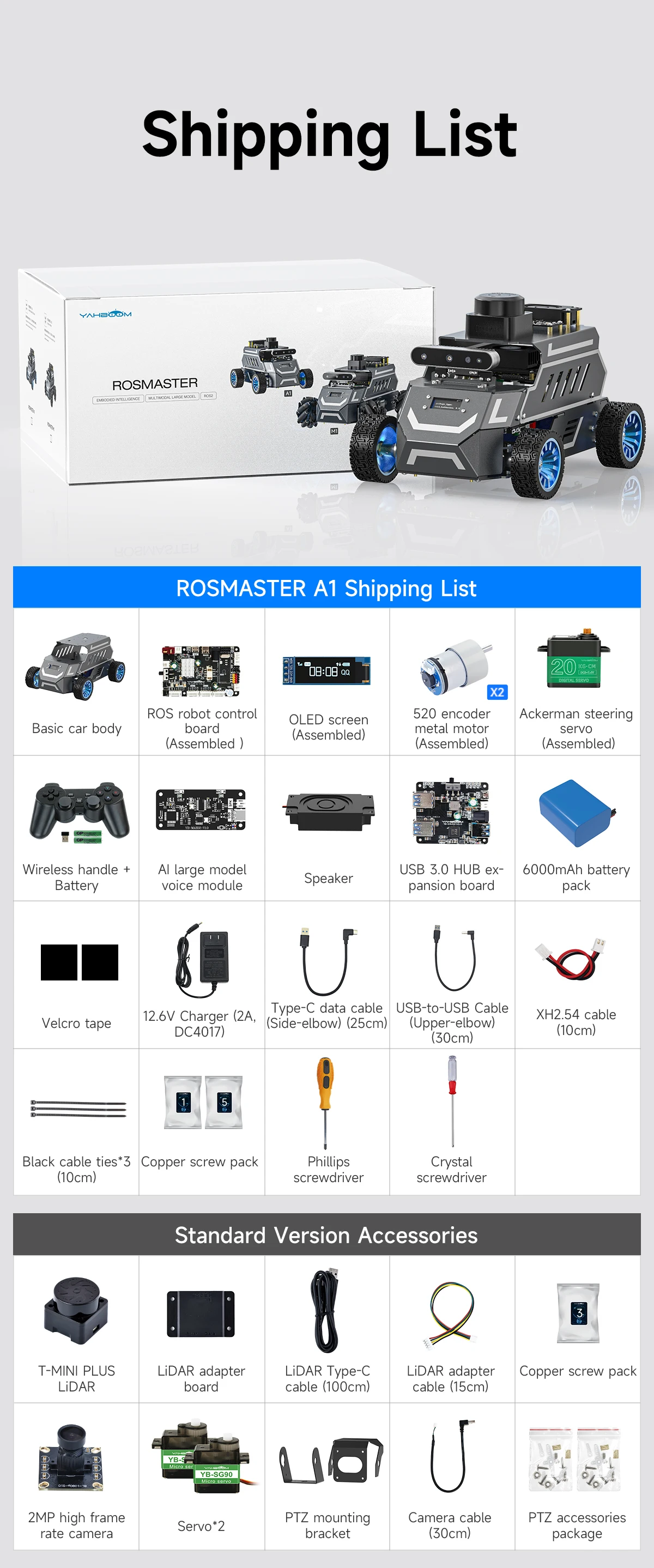 ROSMASTER A1 AI Large Model Programmable Robot Ackerman Structure ROS2-HUMBLE Lidar SLAM Mapping Navigation Autonomous Driving
