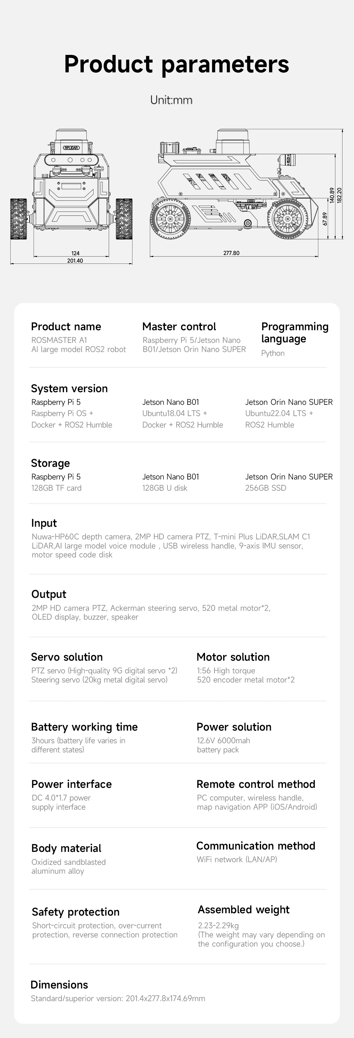 ROSMASTER A1 AI Large Model Programmable Robot Ackerman Structure ROS2-HUMBLE Lidar SLAM Mapping Navigation Autonomous Driving