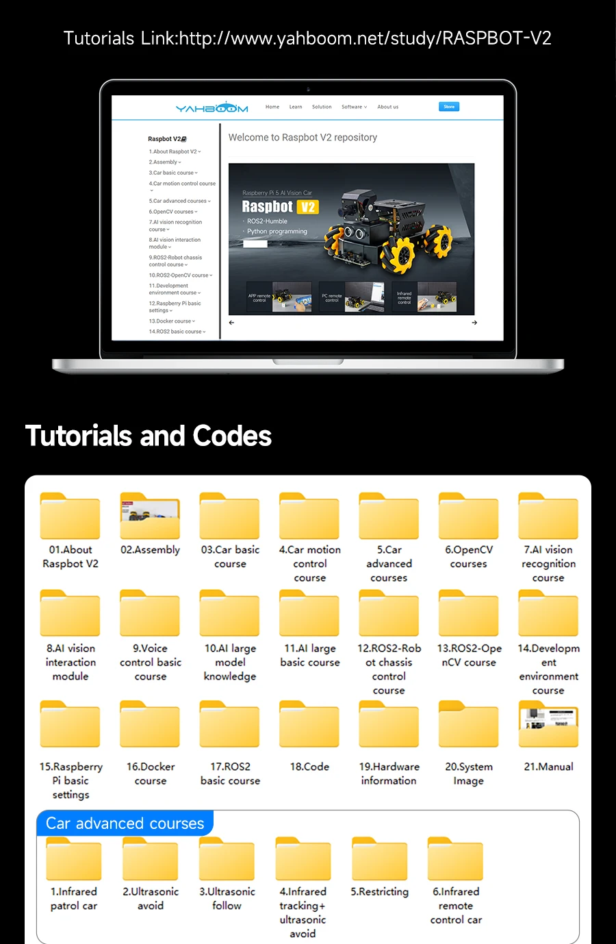 Yahboom 4WD Raspbot V2 AI Large Model Robot Kit for Raspberry Pi 5 Beginners Educational Project ROS2-Humble Python Programming