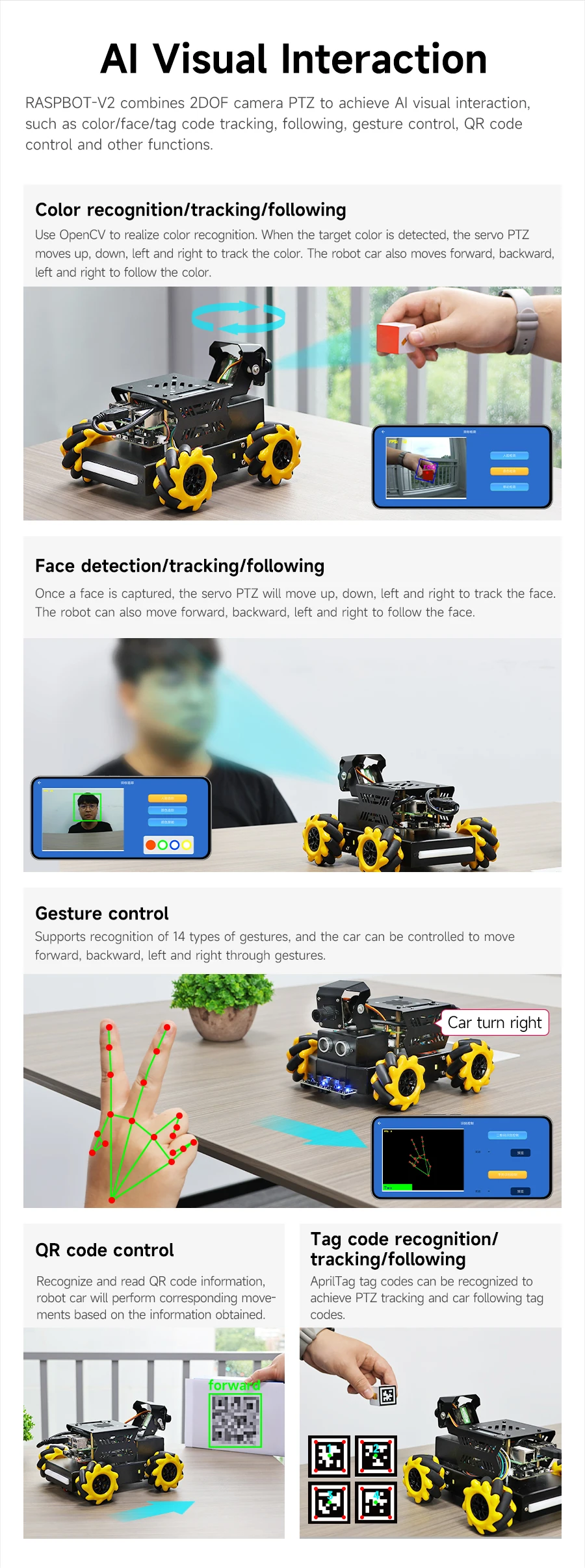 Yahboom 4WD Raspbot V2 AI Large Model Robot Kit for Raspberry Pi 5 Beginners Educational Project ROS2-Humble Python Programming
