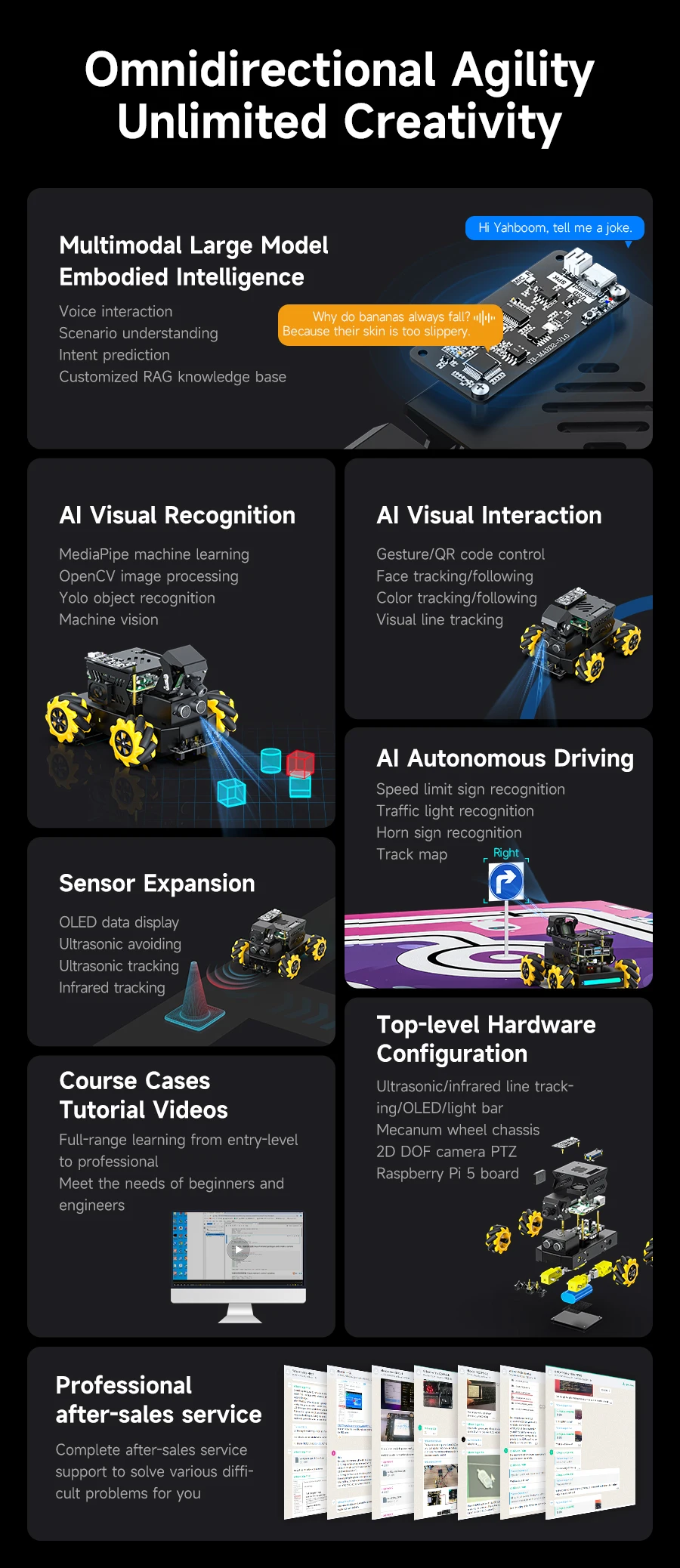 Yahboom 4WD Raspbot V2 AI Large Model Robot Kit for Raspberry Pi 5 Beginners Educational Project ROS2-Humble Python Programming