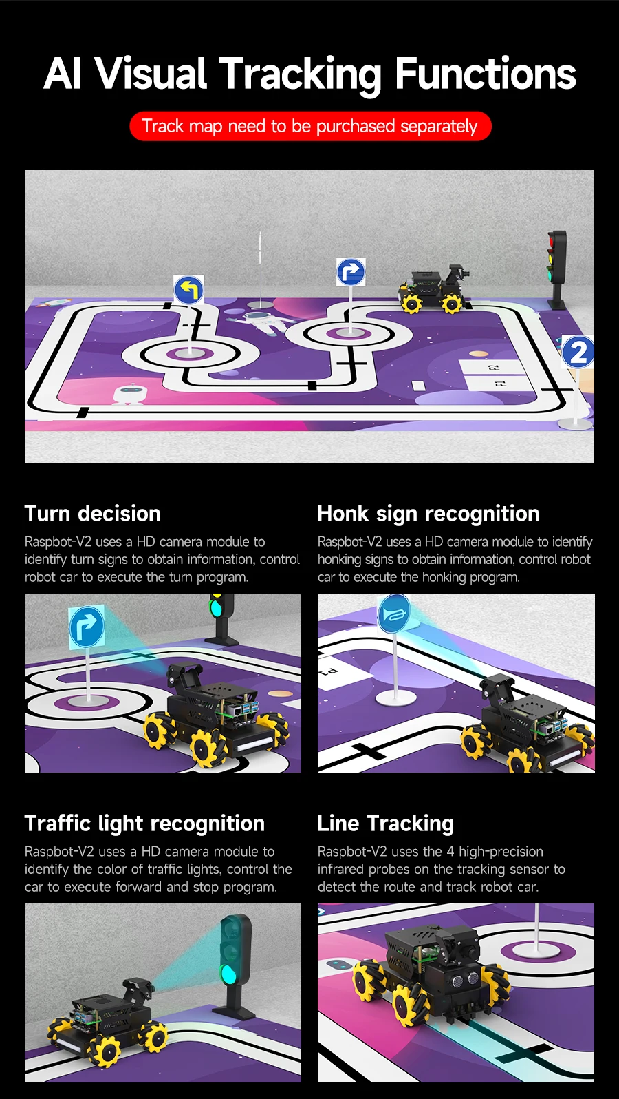 Yahboom 4WD Raspbot V2 AI Large Model Robot Kit for Raspberry Pi 5 Beginners Educational Project ROS2-Humble Python Programming