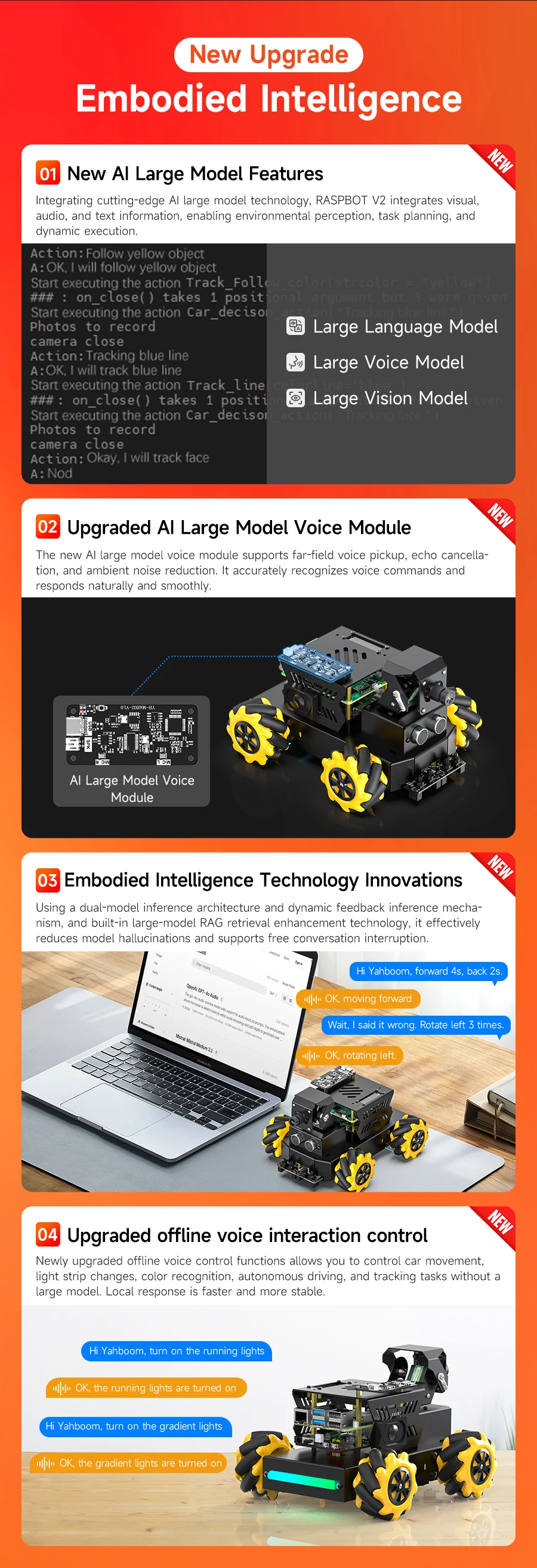 Yahboom 4WD Raspbot V2 AI Large Model Robot Kit for Raspberry Pi 5 Beginners Educational Project ROS2-Humble Python Programming