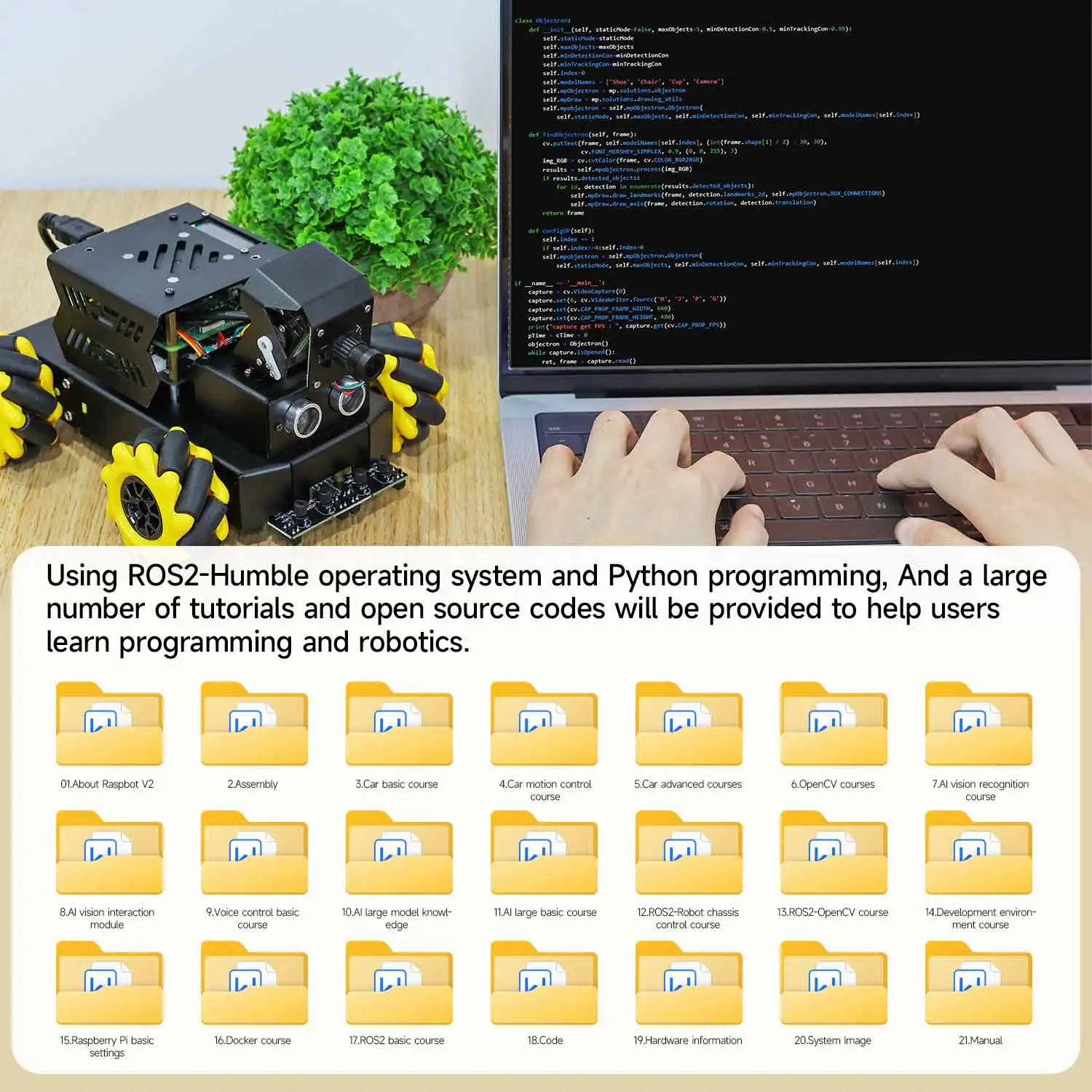 Yahboom 4WD Raspbot V2 AI Large Model Robot Kit for Raspberry Pi 5 Beginners Educational Project ROS2-Humble Python Programming Yahboom 4WD Raspbot V2 AI Large Model Robot Kit for Raspberry Pi 5 Beginners Educational Project ROS2-Humble Python Programming