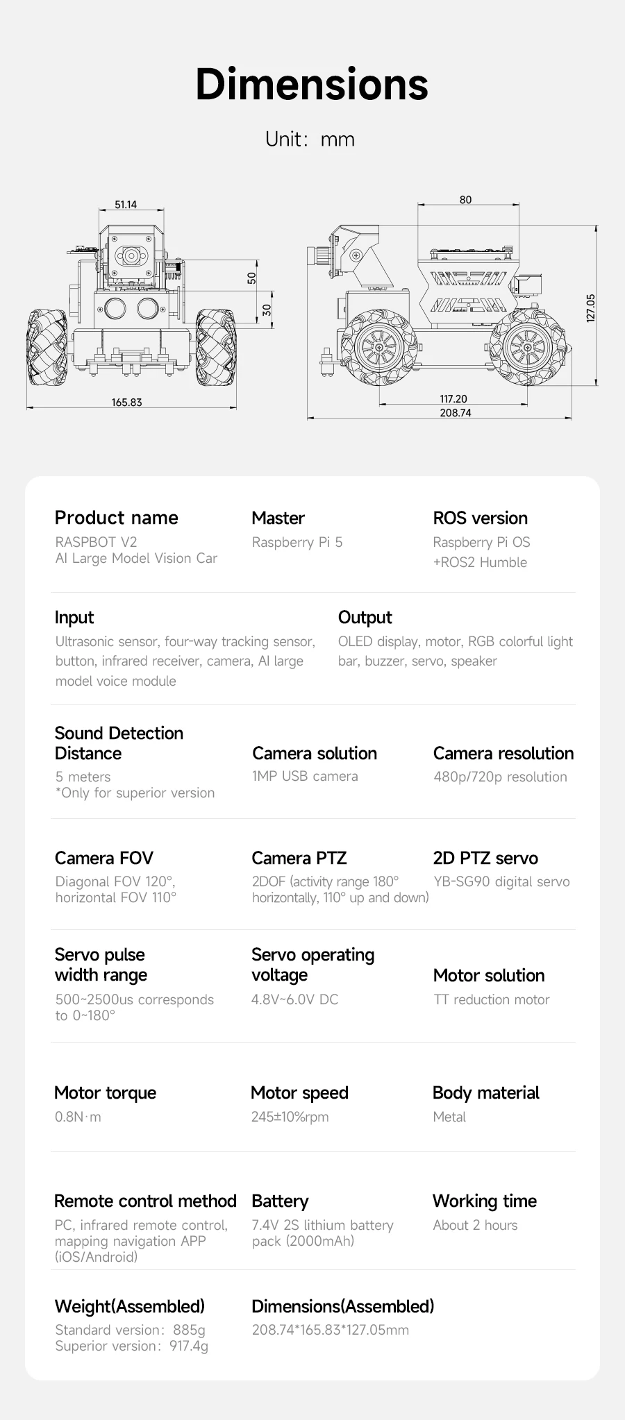 Yahboom 4WD Raspbot V2 AI Large Model Robot Kit for Raspberry Pi 5 Beginners Educational Project ROS2-Humble Python Programming