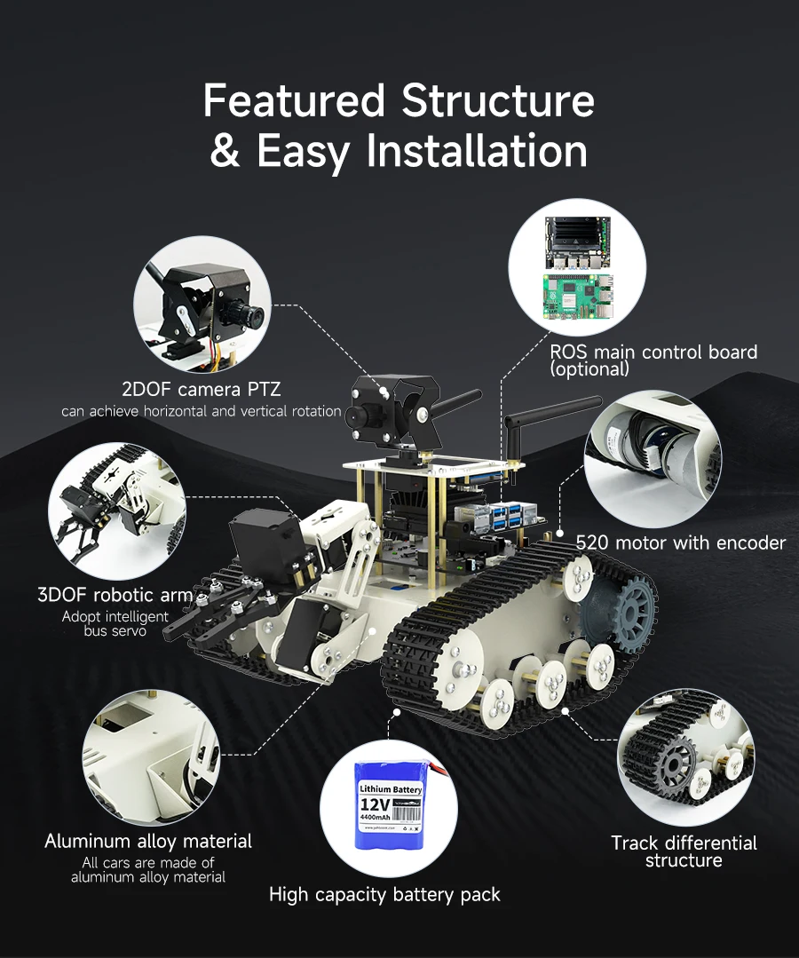 Transbot SE ROS Robot AI Vision Tank Car with 2DOF Camera PTZ Python Programing MoveIt simulation for Jetson NANO Raspberry Pi 5 Transbot SE ROS Robot AI Vision Tank Car with 2DOF Camera PTZ Python Programing MoveIt simulation for Jetson NANO Raspberry Pi 5