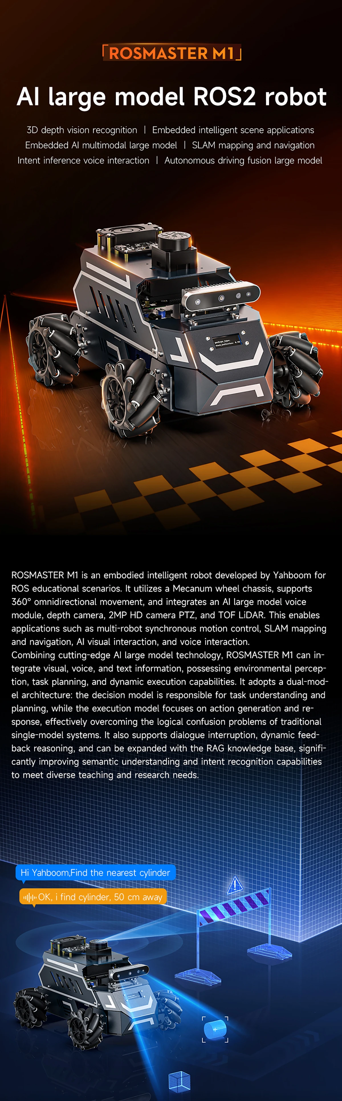 ROSMASTER M1 AI Large Model Embodied Intelligence Educational Robot Support 3D Depth Vision Jetson/Raspberry Pi/RDK X5 Control ROSMASTER M1 AI Large Model Embodied Intelligence Educational Robot Support 3D Depth Vision Jetson/Raspberry Pi/RDK X5 Control