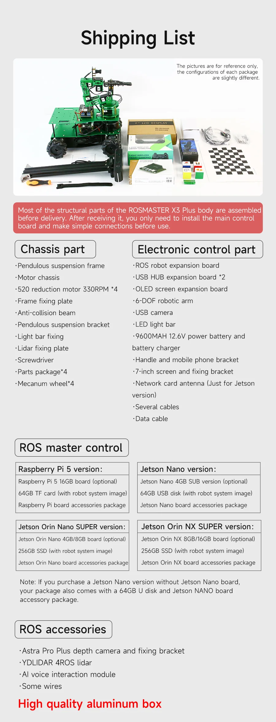 ROSMASTER X3 PLUS ROS Robot Python Kit with 6-DOF Moveit Robotic Arm for Jetson NANO/Orin NANO SUPER/Orin NX SUPER/RaspberryPi 5 ROSMASTER X3 PLUS ROS Robot Python Kit with 6-DOF Moveit Robotic Arm for Jetson NANO/Orin NANO SUPER/Orin NX SUPER/RaspberryPi 5