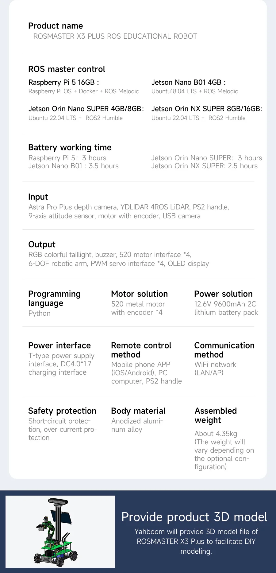 ROSMASTER X3 PLUS ROS Robot Python Kit with 6-DOF Moveit Robotic Arm for Jetson NANO/Orin NANO SUPER/Orin NX SUPER/RaspberryPi 5 ROSMASTER X3 PLUS ROS Robot Python Kit with 6-DOF Moveit Robotic Arm for Jetson NANO/Orin NANO SUPER/Orin NX SUPER/RaspberryPi 5