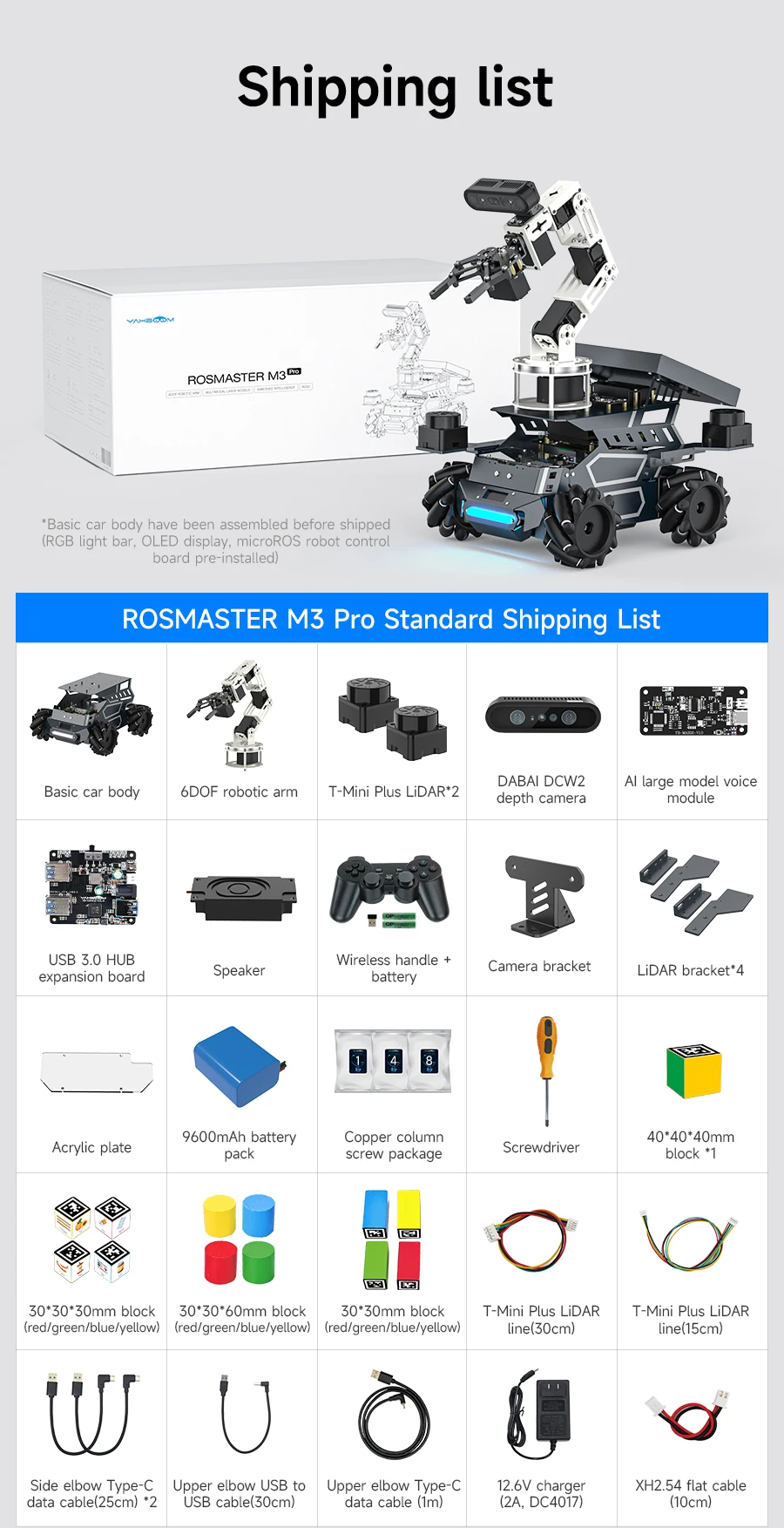 Yahboom ROSMASTER M3 PRO AI ROS2 Robot Electronic Kit Smart Car Programming 3D Depth Vision Dual LiDAR SLAM Mapping Navigation