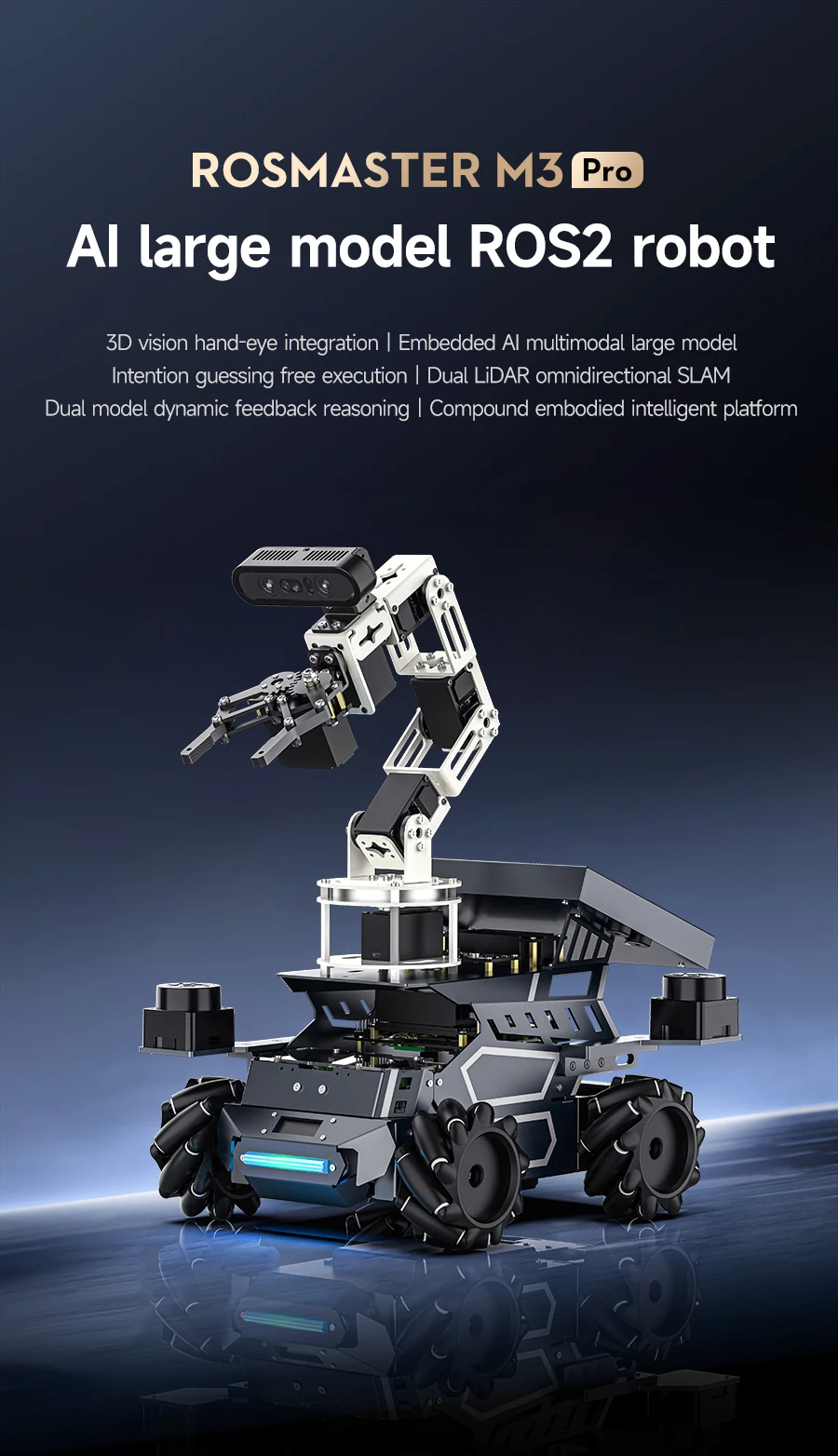 Yahboom ROSMASTER M3 PRO AI ROS2 Robot Electronic Kit Smart Car Programming 3D Depth Vision Dual LiDAR SLAM Mapping Navigation