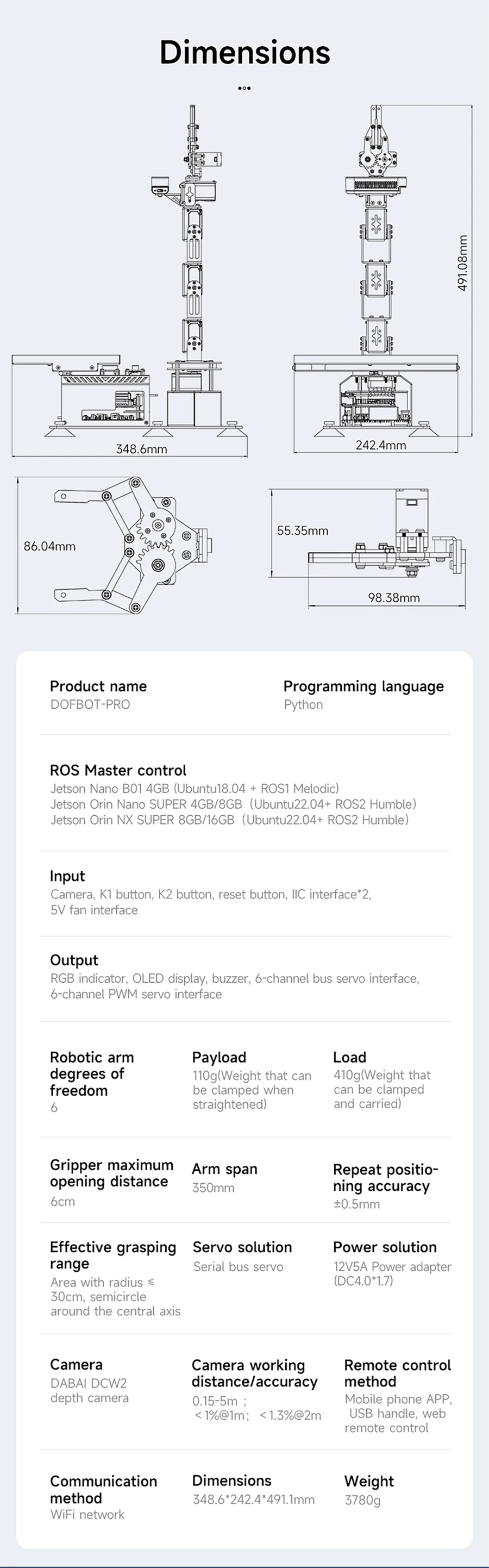 Yahboom DOFBOT PRO Robotic Arm ROS Open Source Support 3D Depth Point Cloud Recognition Gripping For Jetson Orin SUPER Control