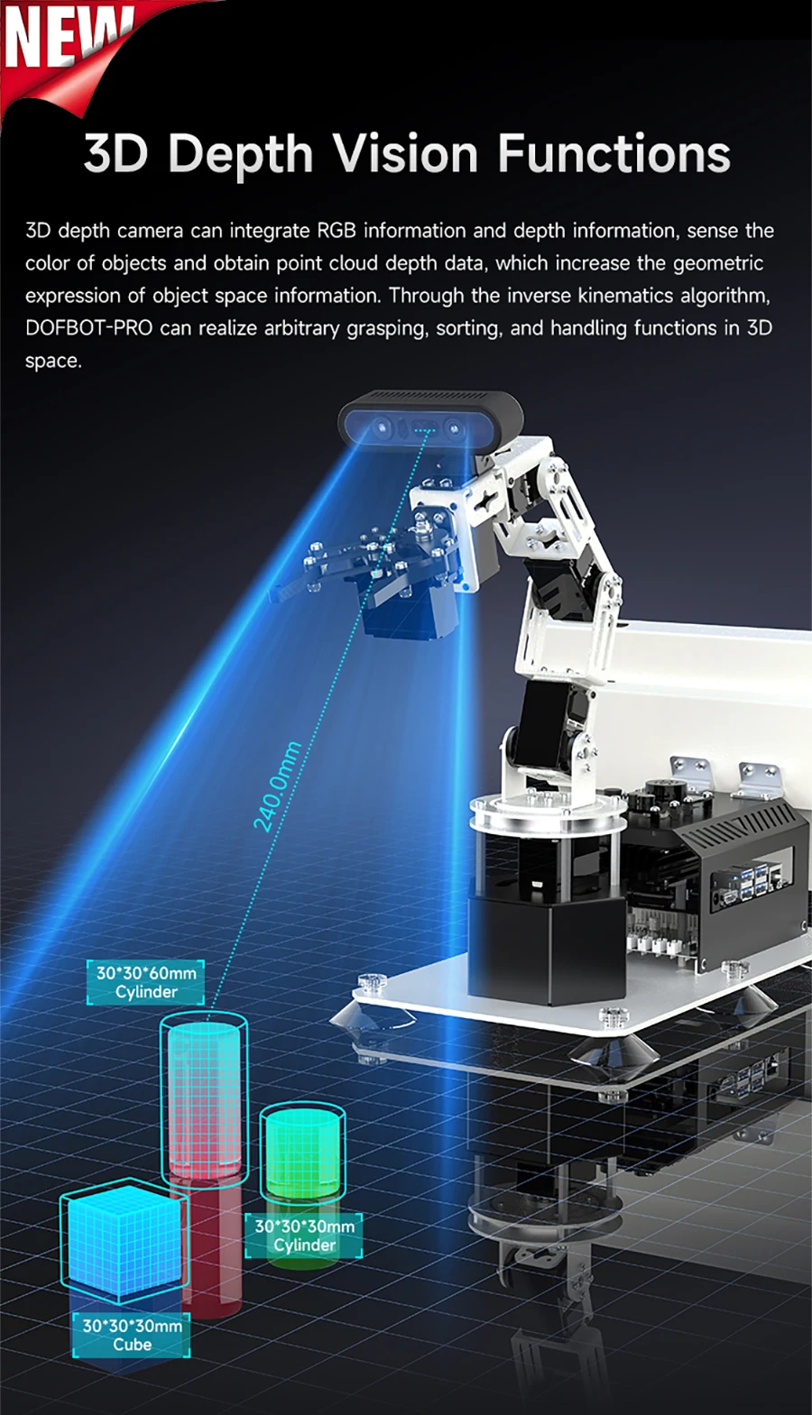 Yahboom DOFBOT PRO Robotic Arm ROS Open Source Support 3D Depth Point Cloud Recognition Gripping For Jetson Orin SUPER Control
