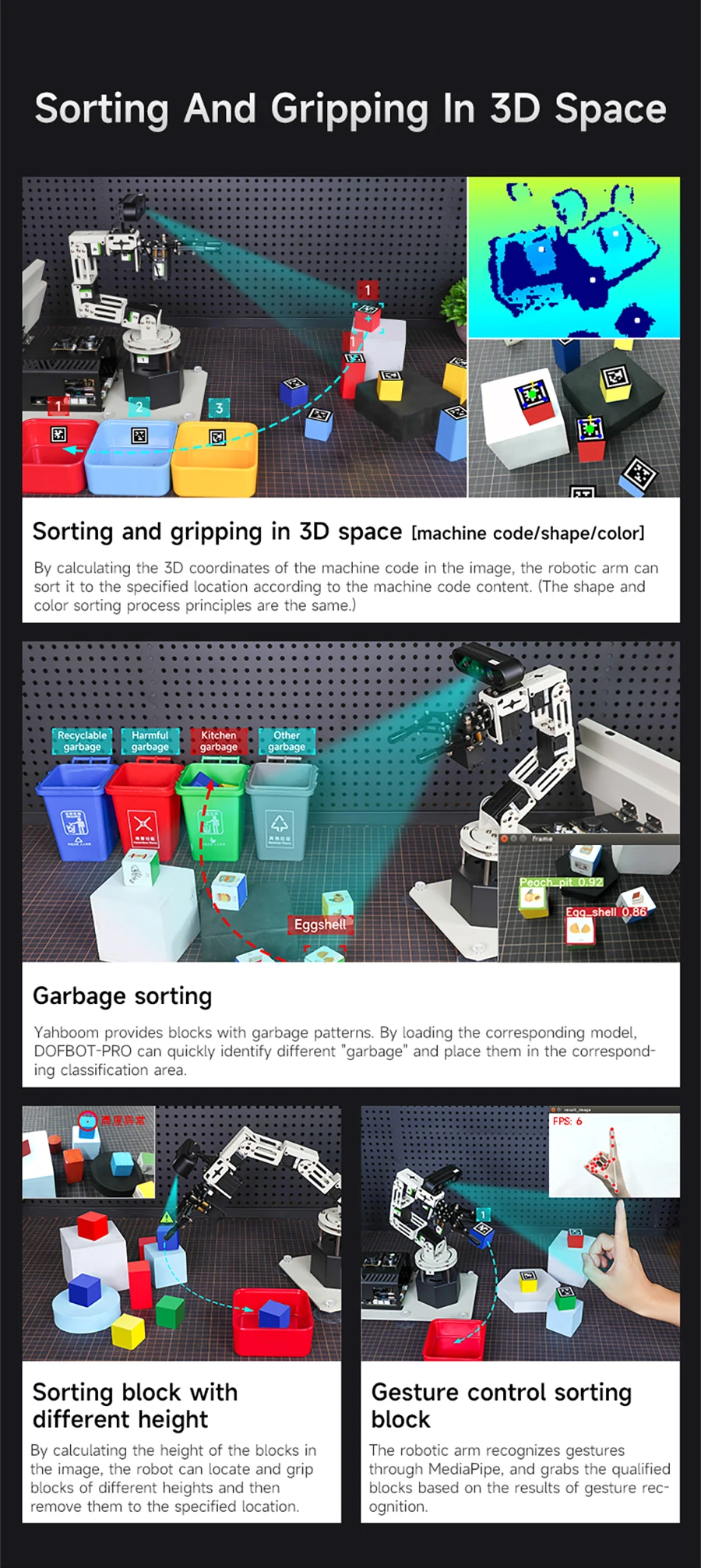 Yahboom DOFBOT PRO Robotic Arm ROS Open Source Support 3D Depth Point Cloud Recognition Gripping For Jetson Orin SUPER Control