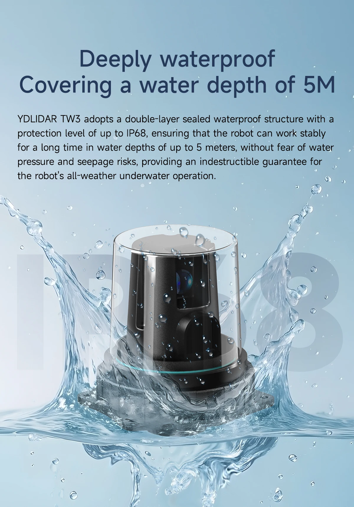 YDLIDAR TW3 Underwater Lidar 5m Ranging Range TOF SensorModule IP68 Deeply Waterproof Support ROS1/ROS2 Robot Mapping Navigation