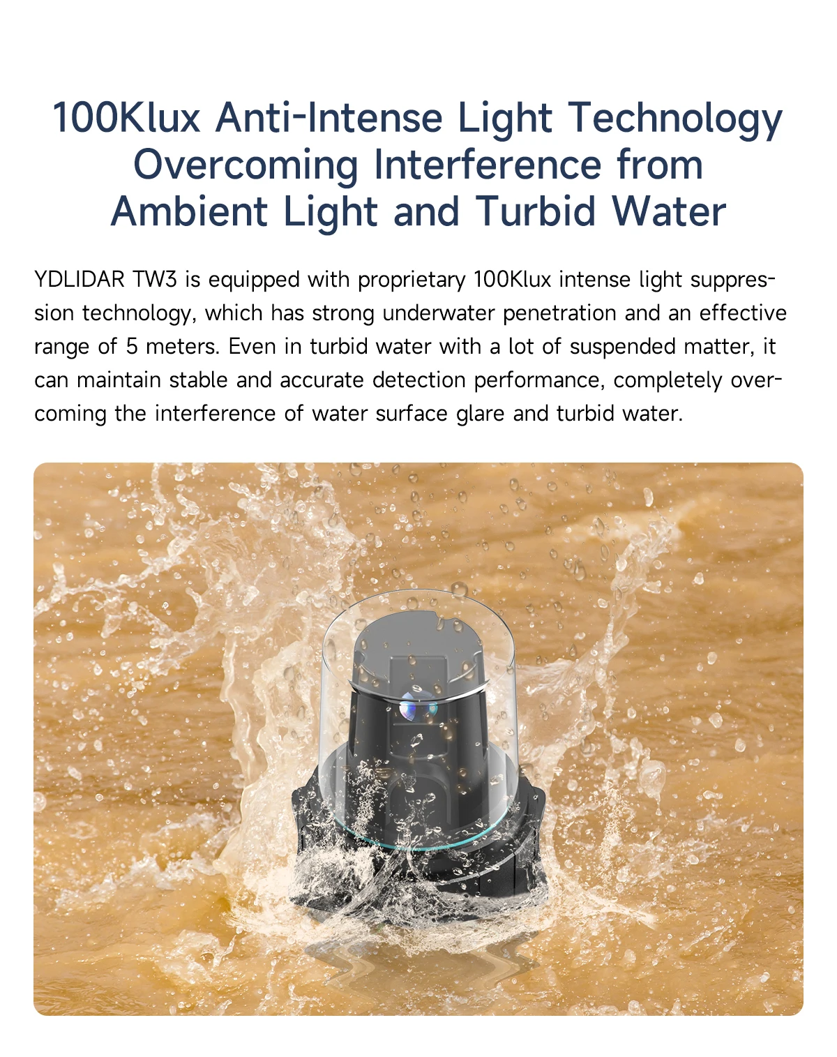 YDLIDAR TW3 Underwater Lidar 5m Ranging Range TOF SensorModule IP68 Deeply Waterproof Support ROS1/ROS2 Robot Mapping Navigation