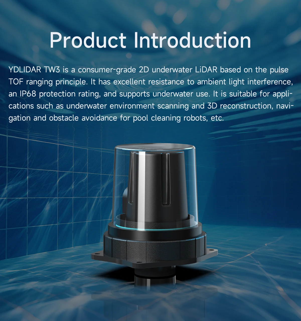 YDLIDAR TW3 Underwater Lidar 5m Ranging Range TOF SensorModule IP68 Deeply Waterproof Support ROS1/ROS2 Robot Mapping Navigation