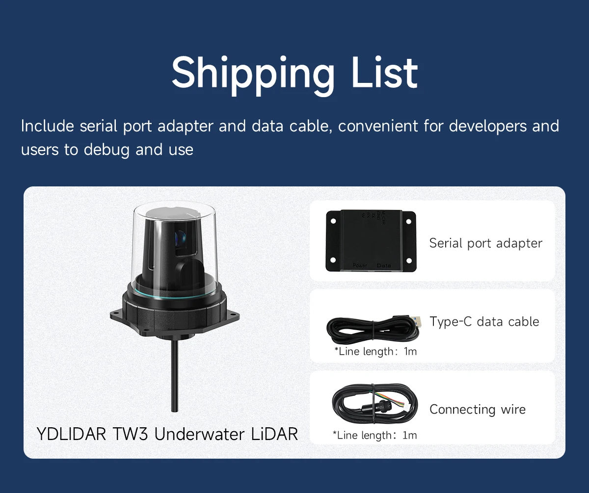 YDLIDAR TW3 Underwater Lidar 5m Ranging Range TOF SensorModule IP68 Deeply Waterproof Support ROS1/ROS2 Robot Mapping Navigation