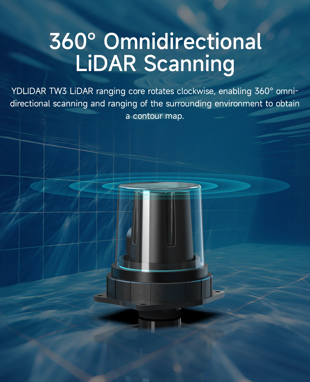 YDLIDAR TW3 Underwater Lidar 5m Ranging Range TOF SensorModule IP68 Deeply Waterproof Support ROS1/ROS2 Robot Mapping Navigation