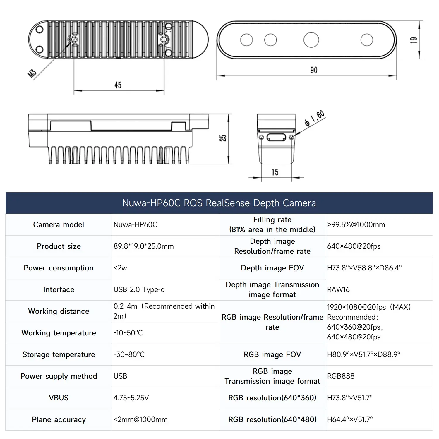 Nuwa-HP60C Camera 3D Depth Sensor Module Adopt Structured Light Imaging Technology 73.8°FOV Measuring Range 0.2-4M For ROS Robot Nuwa-HP60C Camera 3D Depth Sensor Module Adopt Structured Light Imaging Technology 73.8°FOV Measuring Range 0.2-4M For ROS Robot