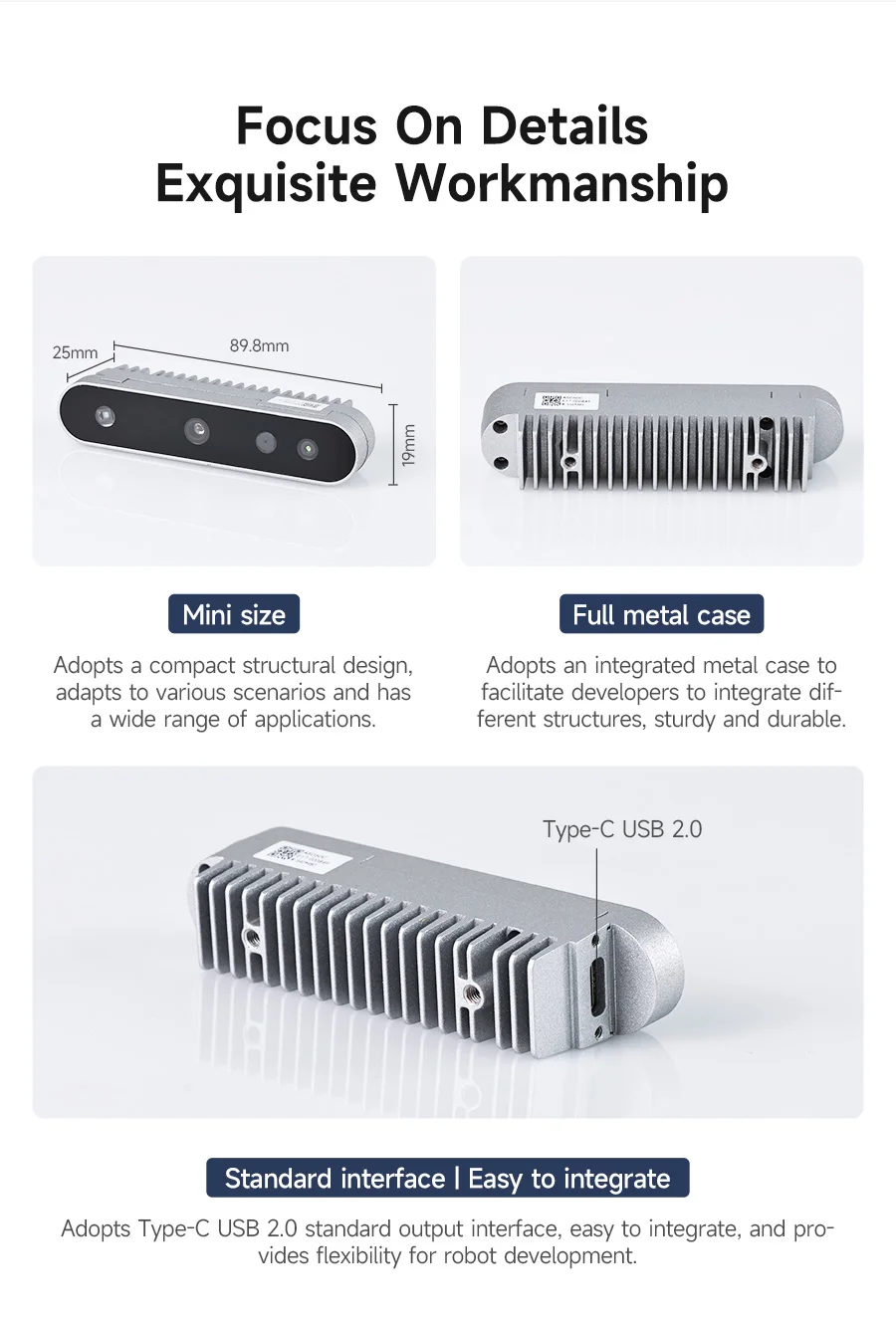 Nuwa-HP60C Camera 3D Depth Sensor Module Adopt Structured Light Imaging Technology 73.8&deg;FOV Measuring Range 0.2-4M For ROS Robot