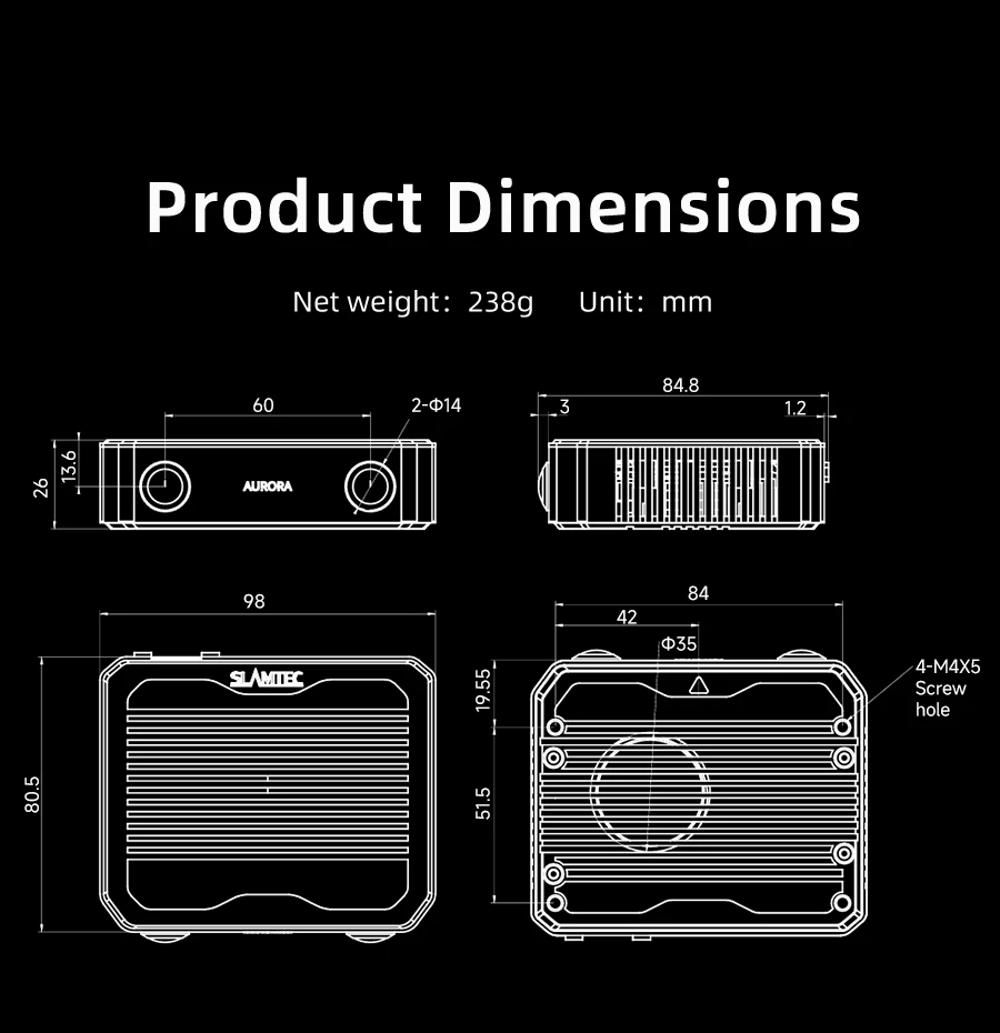 Aurora S Fully Integrated AI Spatial Perception System Self-developed AI-VSLAM Engine 120&deg;Binocular Depth Vision for ROS/ROS2
