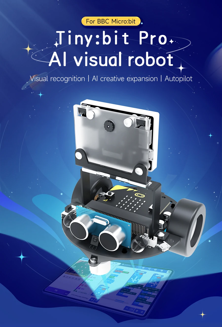 Yahboom Microbit Smart Robot Car AI Visual Recognition Line Tracking Ultrasonic Sensor IR Remote Control Kit