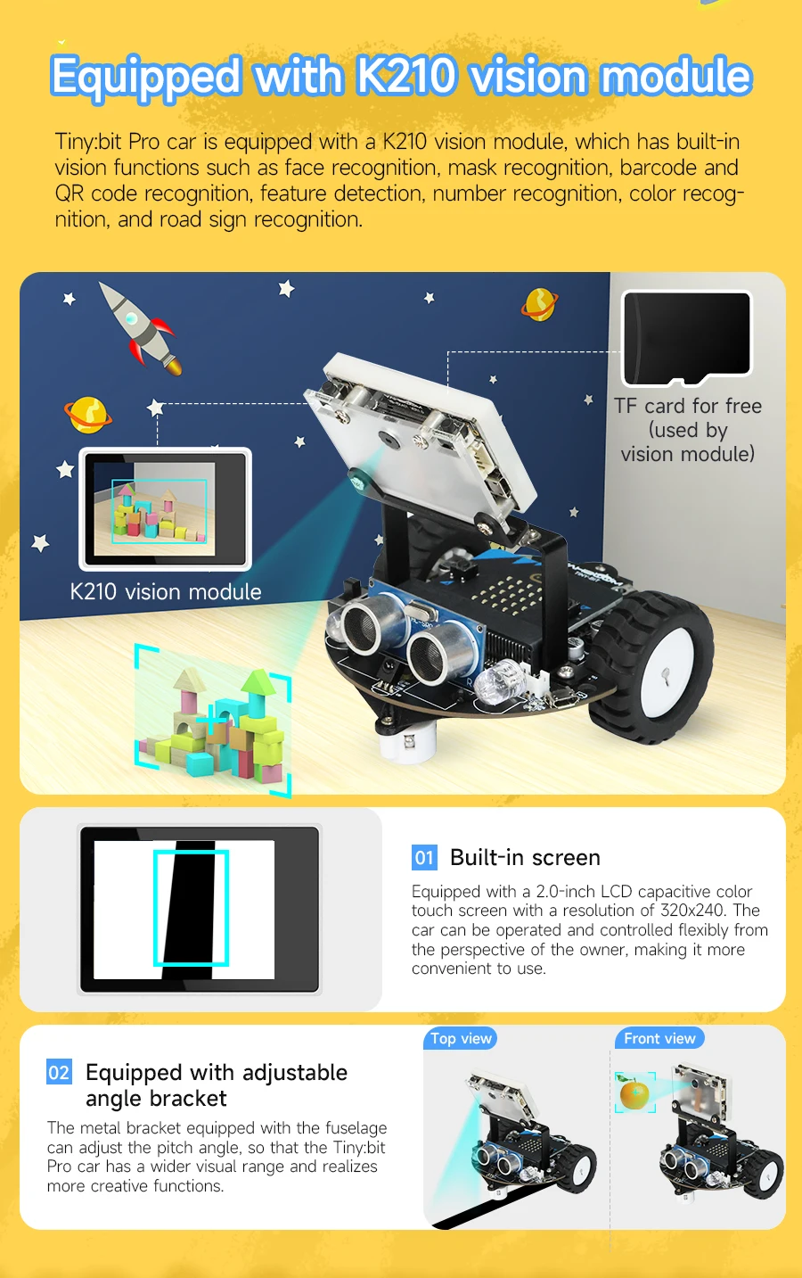 Yahboom Microbit Smart Robot Car AI Visual Recognition Line Tracking Ultrasonic Sensor IR Remote Control Kit