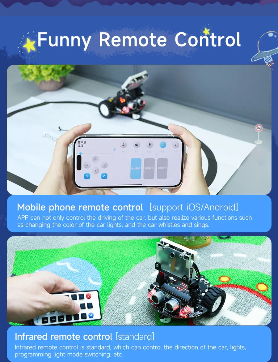 Yahboom Microbit Smart Robot Car AI Visual Recognition Line Tracking Ultrasonic Sensor IR Remote Control Kit