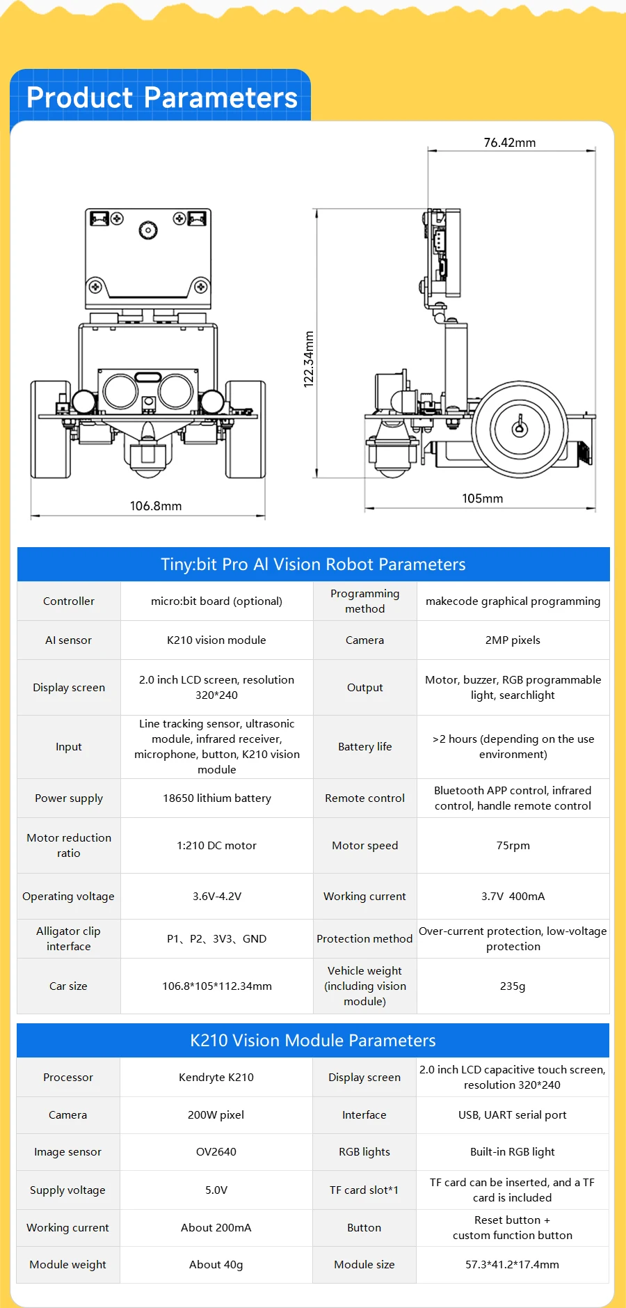 Yahboom Microbit Smart Robot Car AI Visual Recognition Line Tracking Ultrasonic Sensor IR Remote Control Kit