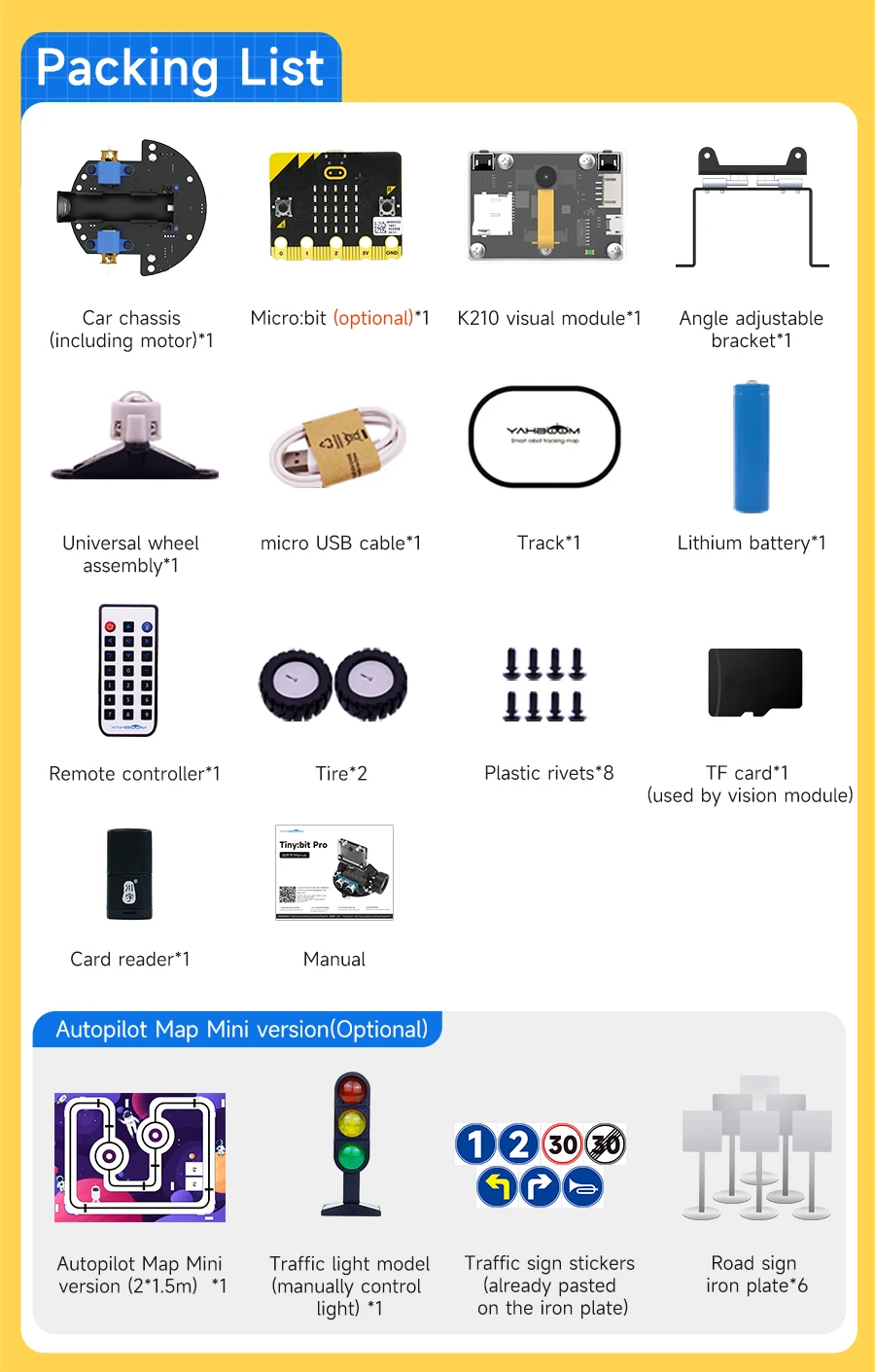 Yahboom Microbit Smart Robot Car AI Visual Recognition Line Tracking Ultrasonic Sensor IR Remote Control Kit