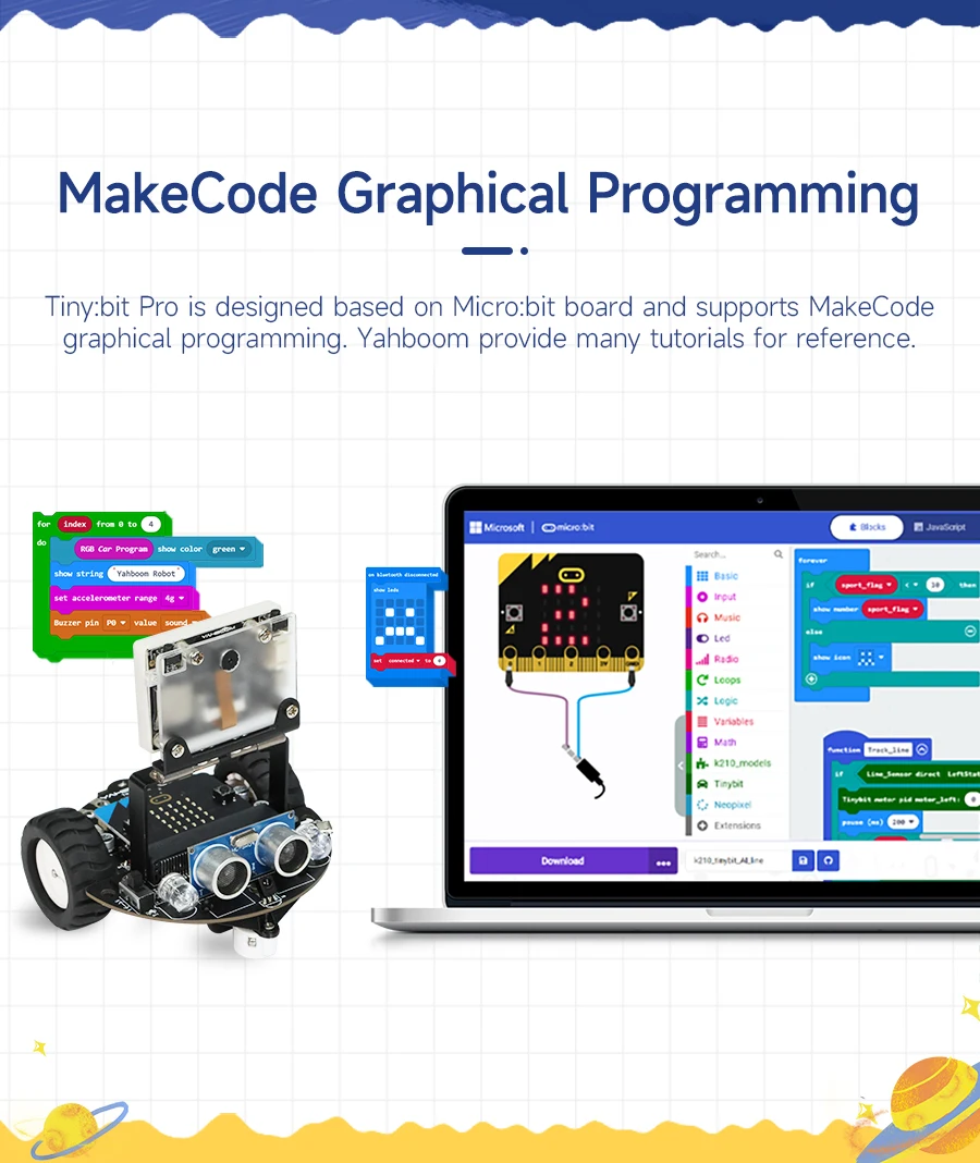 Yahboom Microbit Smart Robot Car AI Visual Recognition Line Tracking Ultrasonic Sensor IR Remote Control Kit