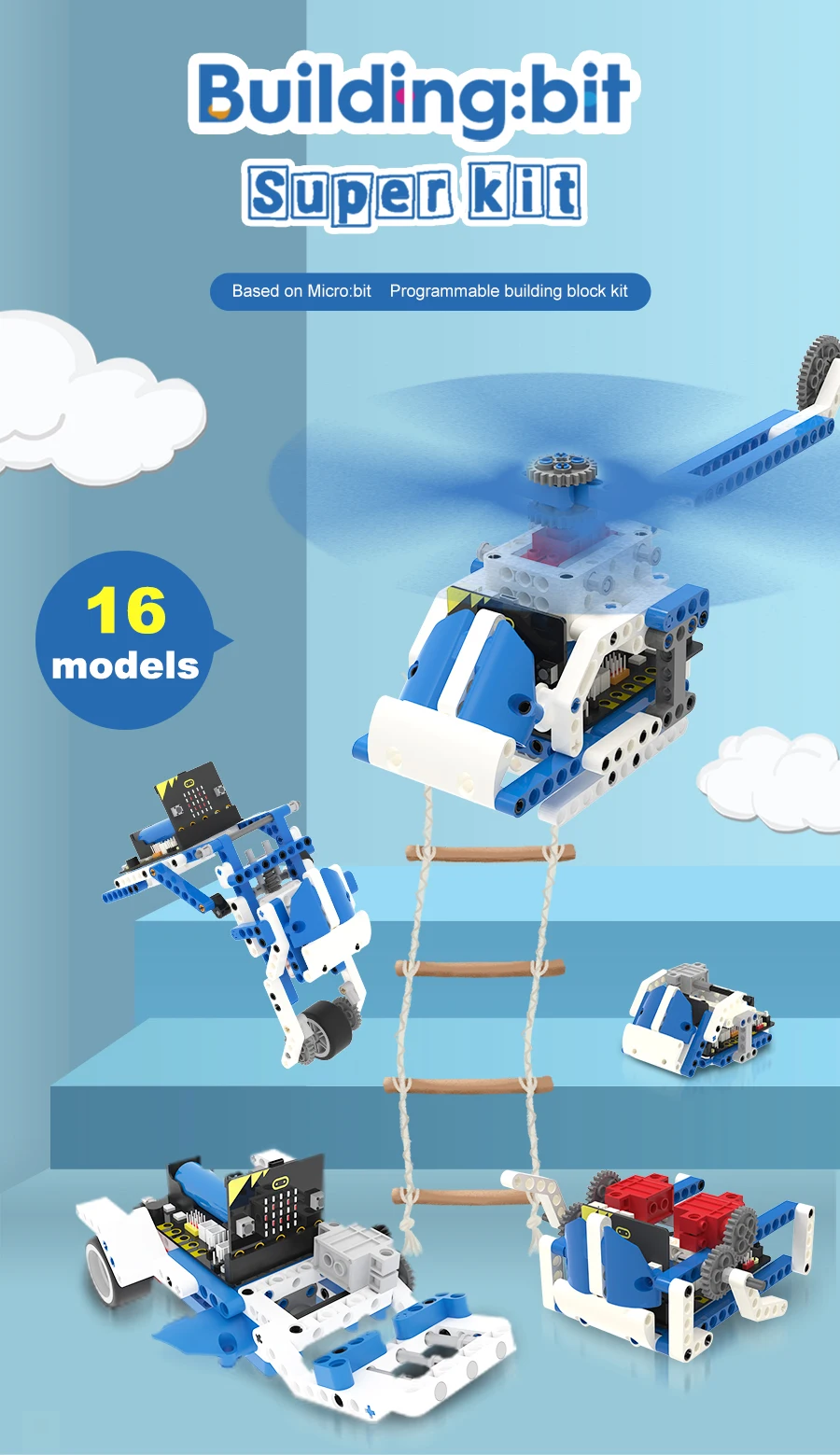 BBC Microbit V2 Robot Kit 16 in 1 STEM Projects with Sensor Module DIY Programmable Electronic Science Maker Educational Kits