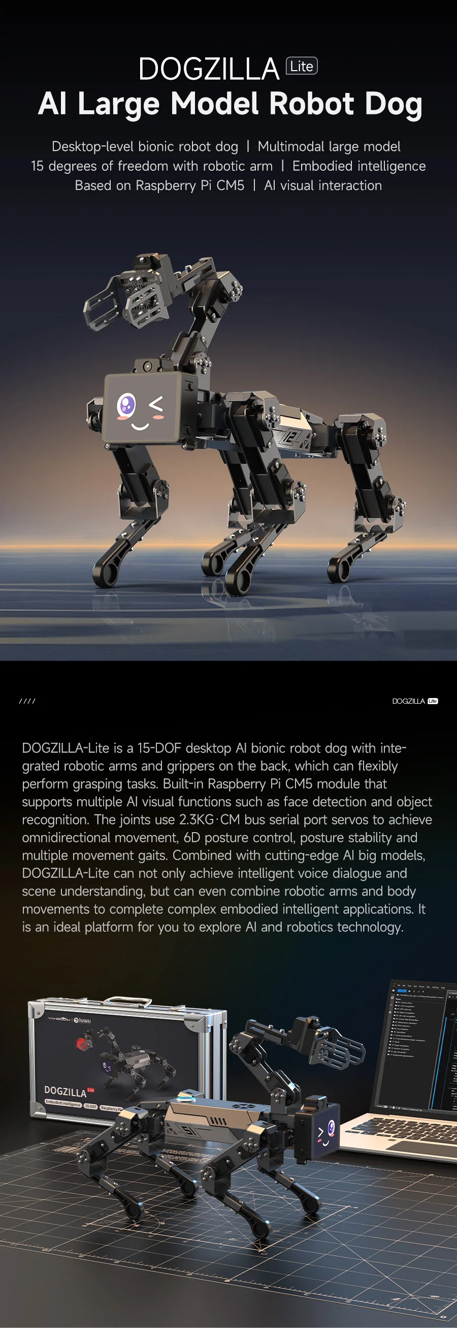 Yahboom DOGZILLA-Lite Quadruped Bionic Robot Dog AI Vision Large Model Intelligent Programming Electronic Kit for Raspberry Pi