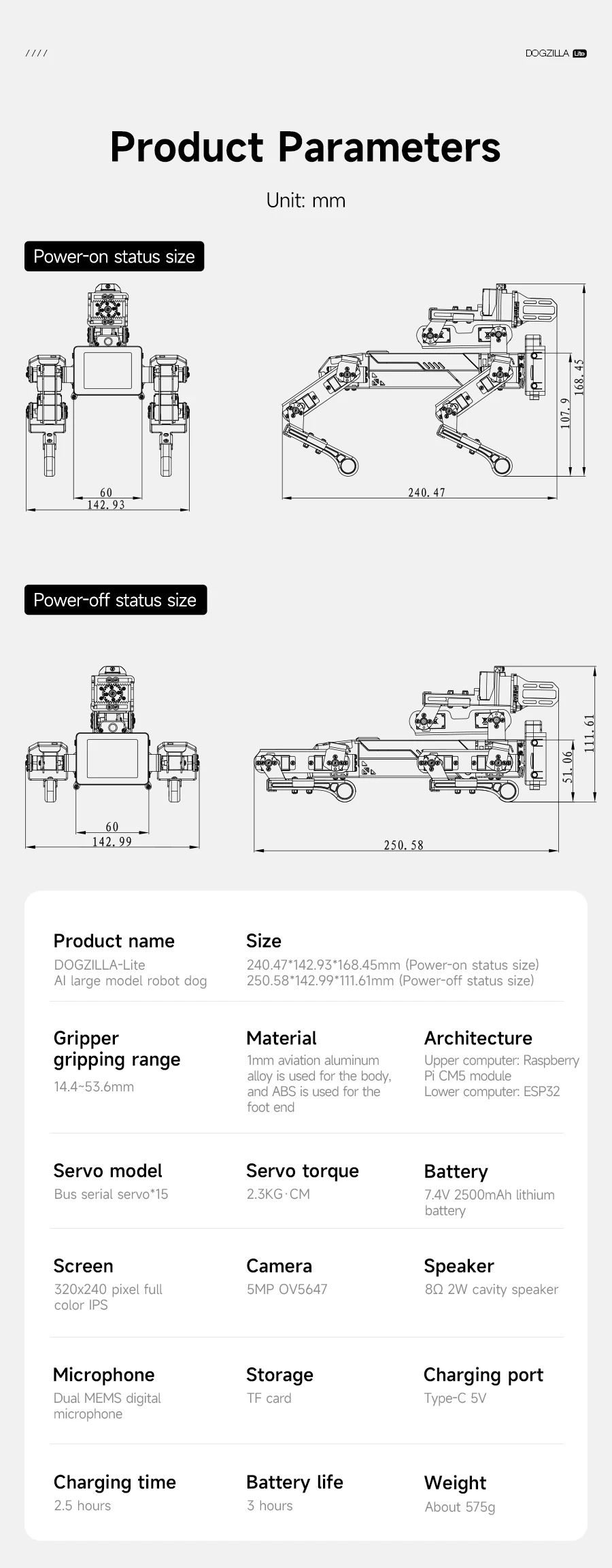 Yahboom DOGZILLA-Lite Quadruped Bionic Robot Dog AI Vision Large Model Intelligent Programming Electronic Kit for Raspberry Pi