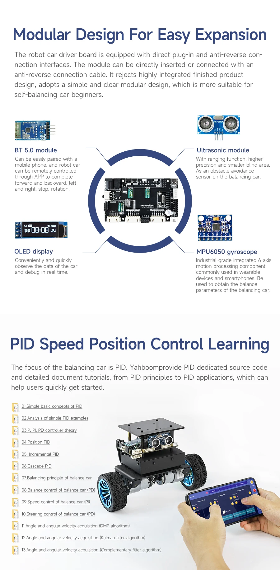 Yahboom 2WD High Configuration STM32 Self-Balance Car Educational Smart Robot Kit With DC Motor Support PID Adjustment 4KG Load