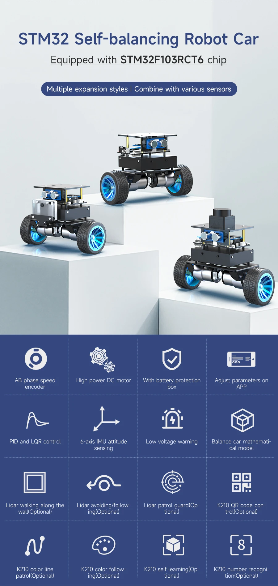 Yahboom 2WD High Configuration STM32 Self-Balance Car Educational Smart Robot Kit With DC Motor Support PID Adjustment 4KG Load