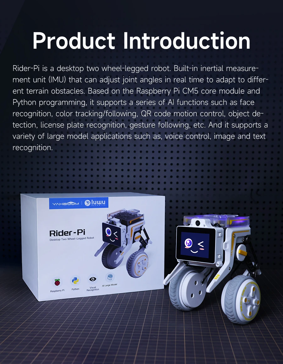 Yahboom Rider-Pi AI Robot Car Electronic Kit with IPS Display Based on Raspberry Pi CM5 Module Support ChatGPT Voice Interaction Yahboom Rider-Pi AI Robot Car Electronic Kit with IPS Display Based on Raspberry Pi CM5 Module Support ChatGPT Voice Interaction