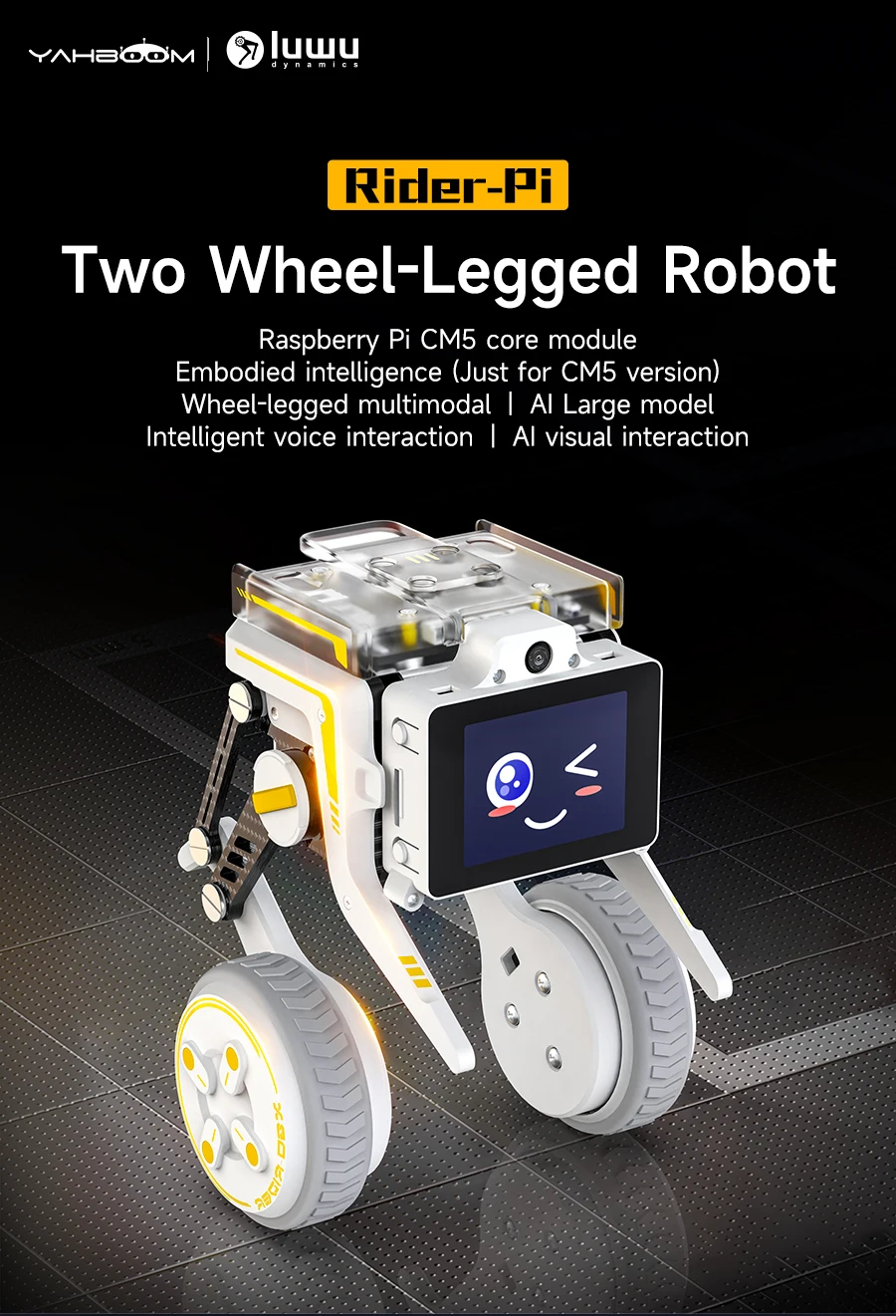 Yahboom Rider-Pi AI Robot Car Electronic Kit with IPS Display Based on Raspberry Pi CM5 Module Support ChatGPT Voice Interaction Yahboom Rider-Pi AI Robot Car Electronic Kit with IPS Display Based on Raspberry Pi CM5 Module Support ChatGPT Voice Interaction