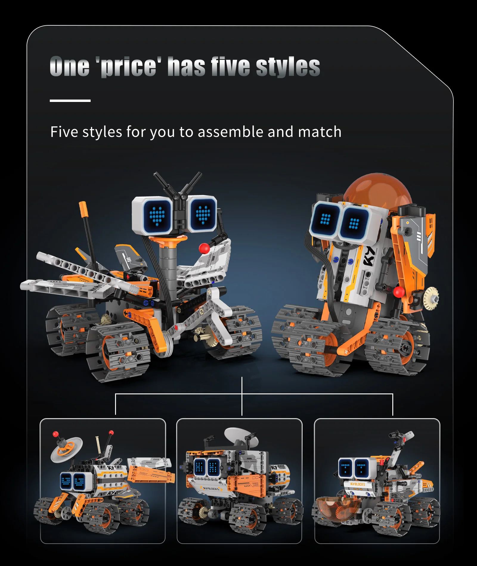 MOC 5-IN-1 Intelligent Crawler Robot Building Blocks APP Programming Remote Control Stunt Car LED Eyes STEM Education Toy Gift