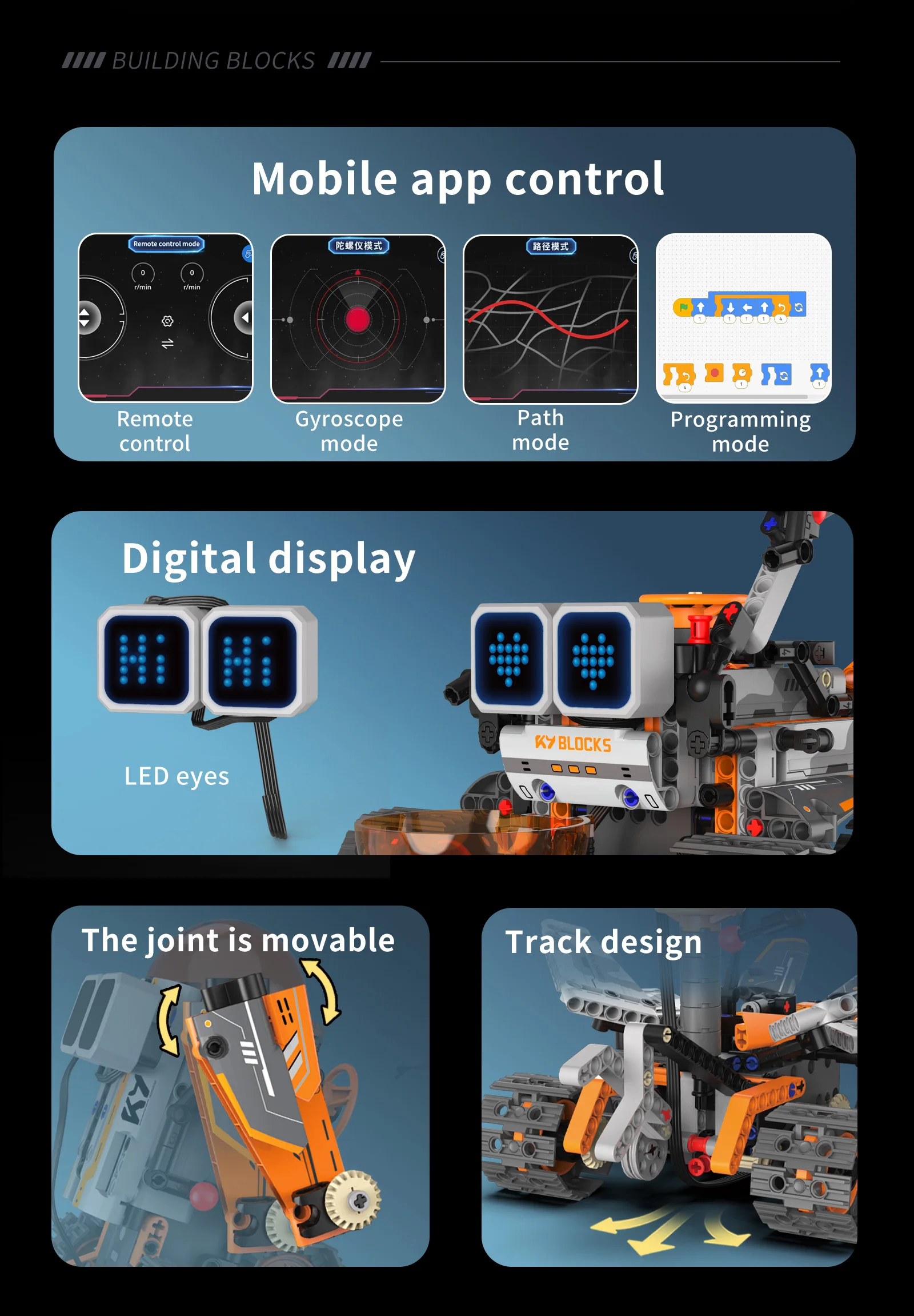 MOC 5-IN-1 Intelligent Crawler Robot Building Blocks APP Programming Remote Control Stunt Car LED Eyes STEM Education Toy Gift