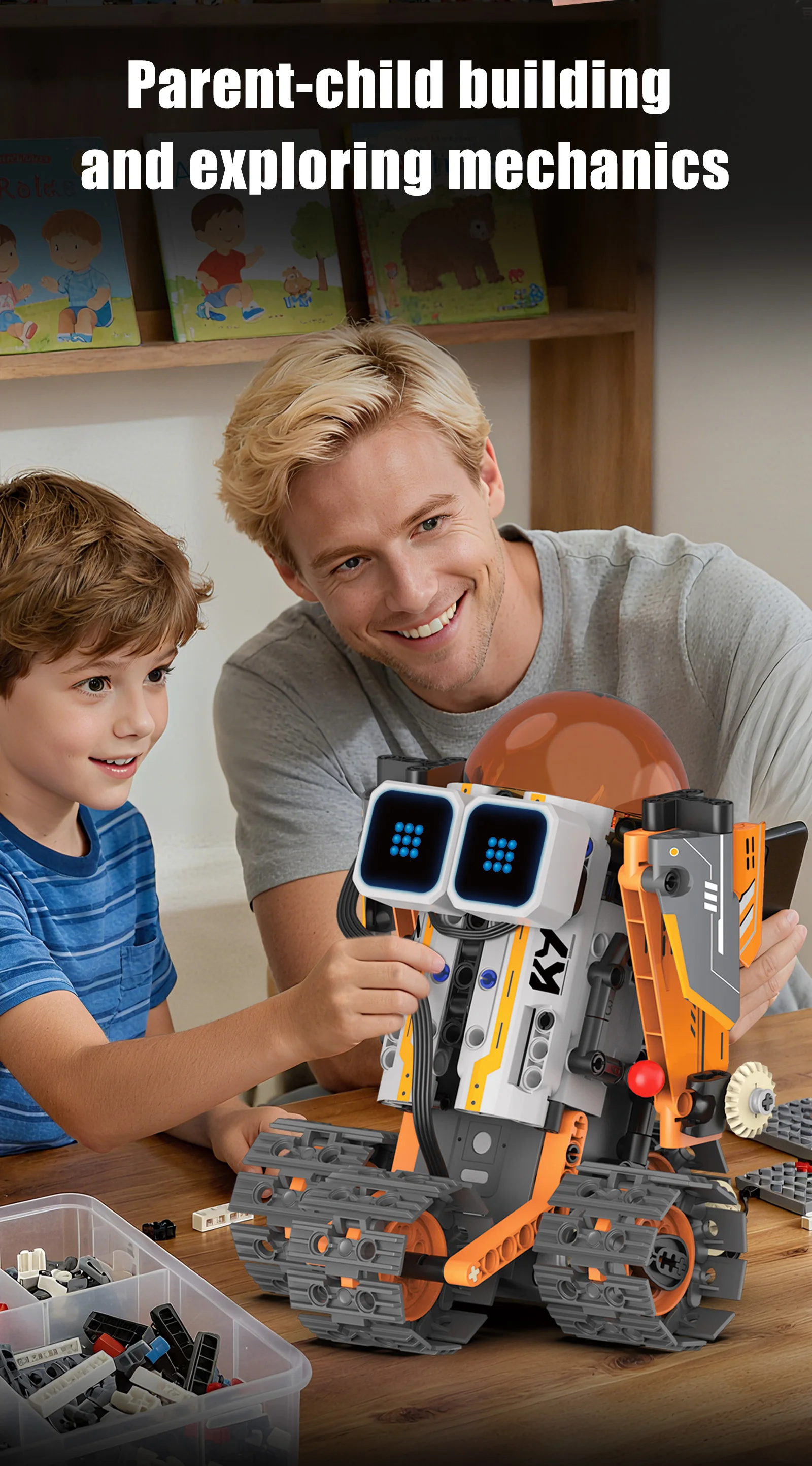 MOC 5-IN-1 Intelligent Crawler Robot Building Blocks APP Programming Remote Control Stunt Car LED Eyes STEM Education Toy Gift