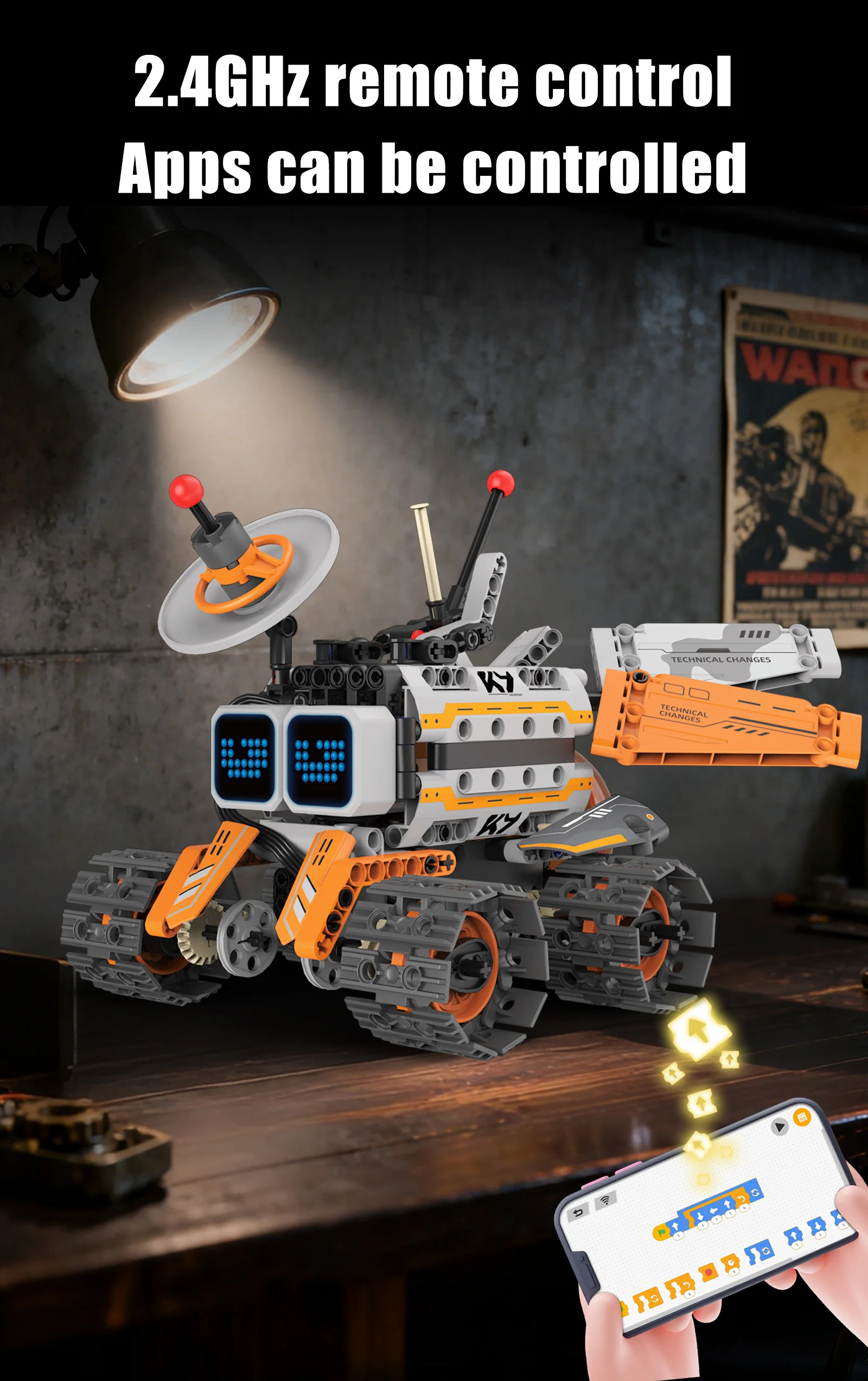 MOC 5-IN-1 Intelligent Crawler Robot Building Blocks APP Programming Remote Control Stunt Car LED Eyes STEM Education Toy Gift