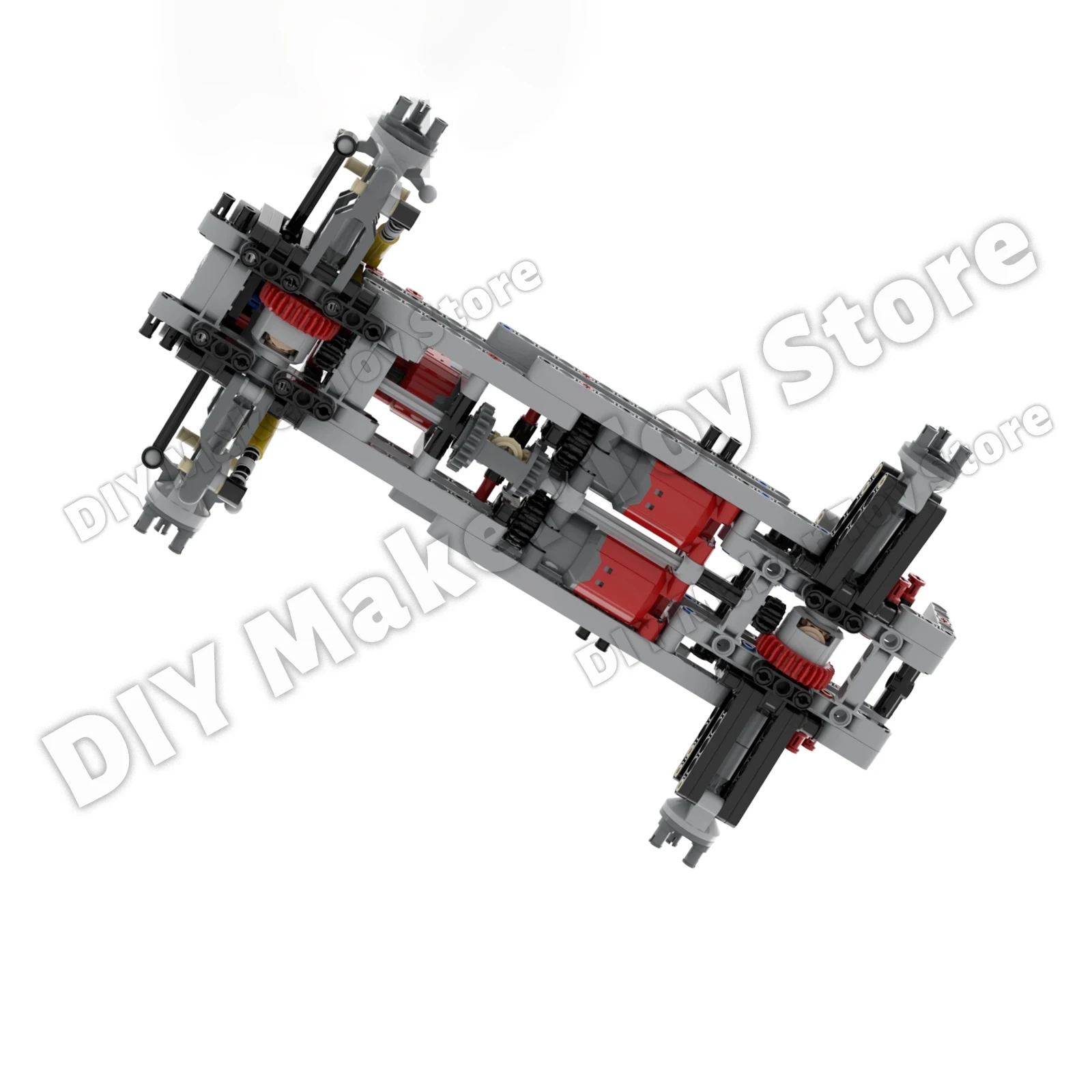 MOC 4WD Four-wheel Drive Steering Chassis with Differential Shock Absorber L Motor Building Block Tech Car Modification Toy Gift